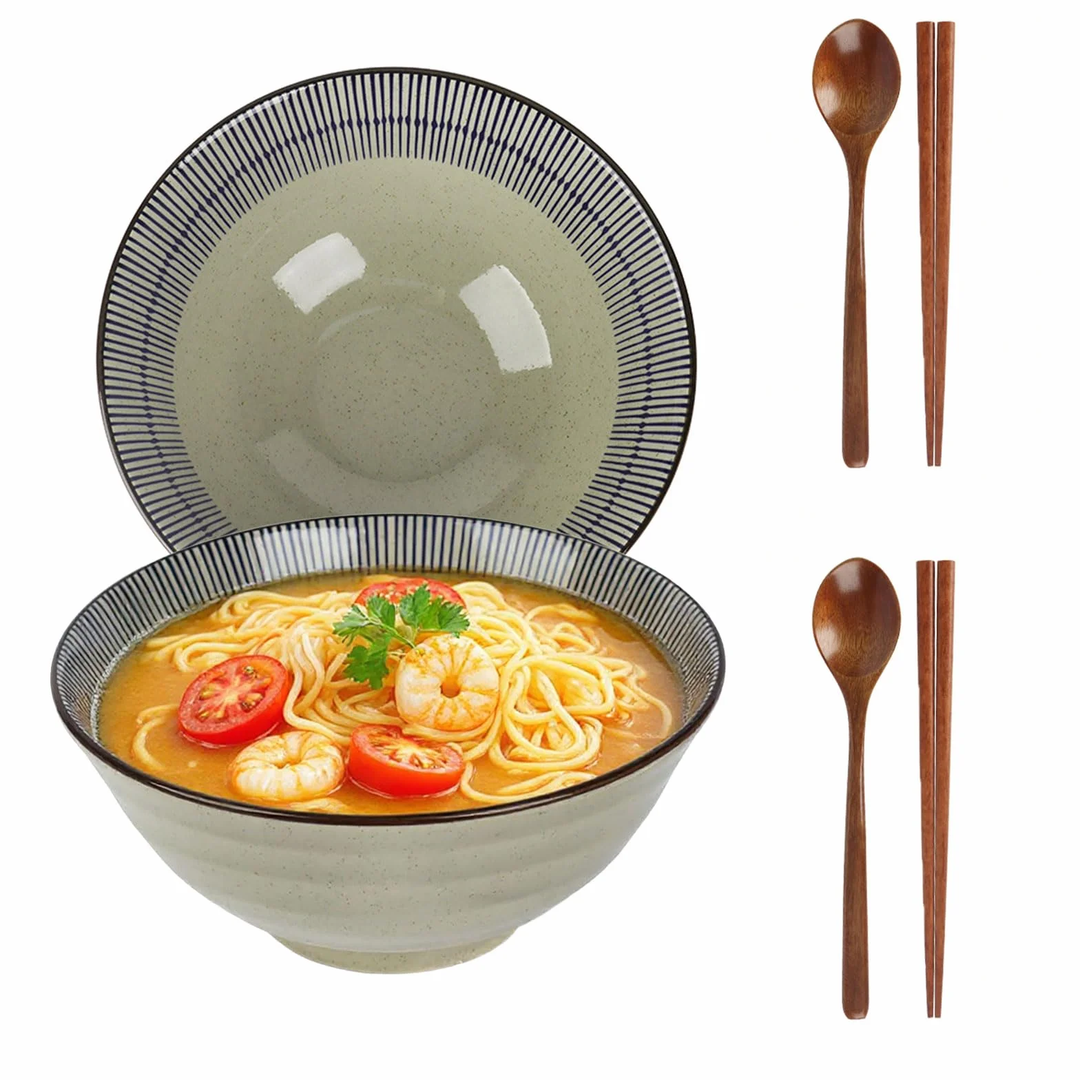 Buumin Zestaw 2 ceramicznych porcelanowych misk do ramenu, makaronu, zup, pho, saładek, przekąsek, płatków śniadaniowych