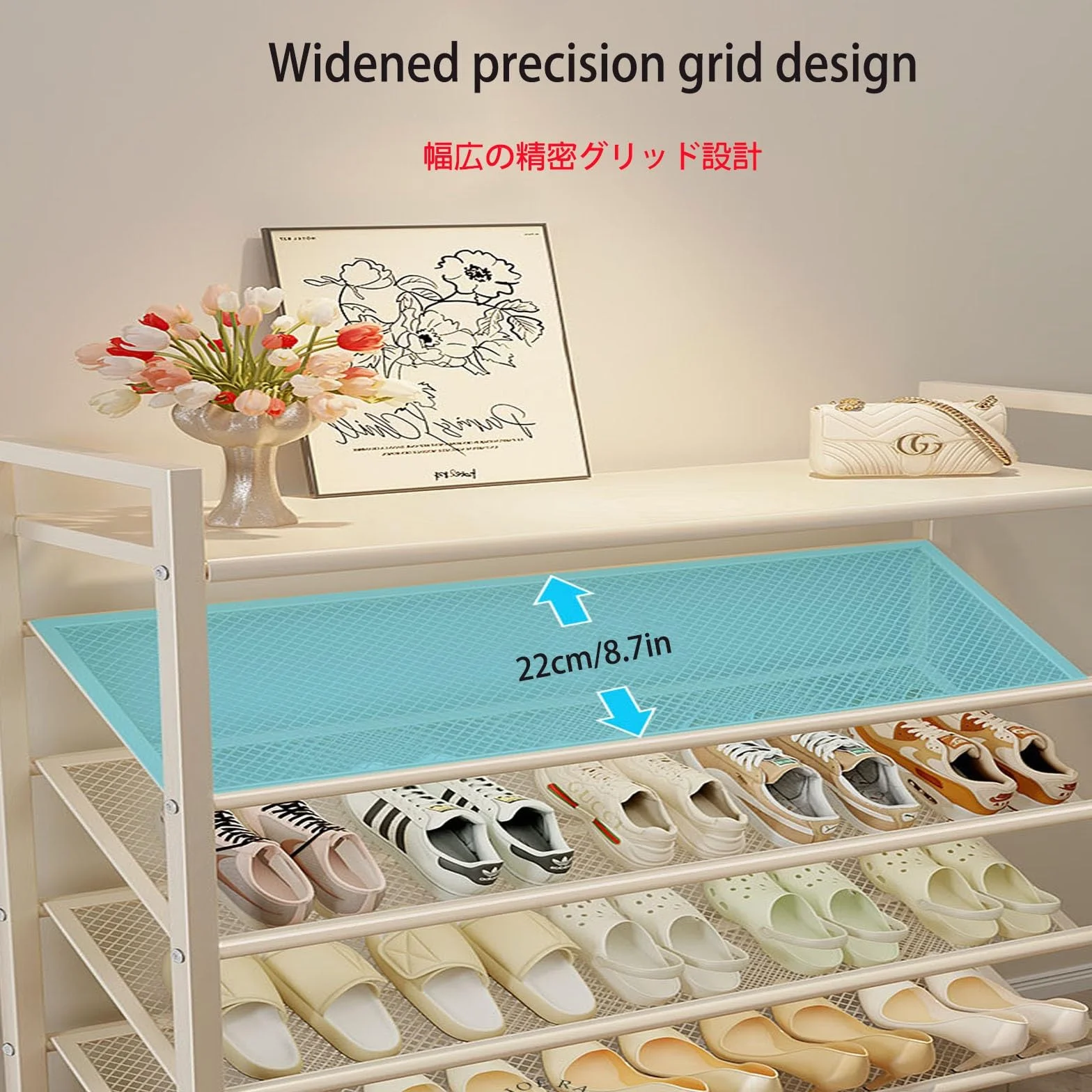 4-poziomowy metalowy stojak na buty o dużej pojemności, wszechstronna górna półka do dodatkowego przechowywania, stylowy biały design 90 cm (35,4 cala) - idealny do wejścia do domu i rozwiązań