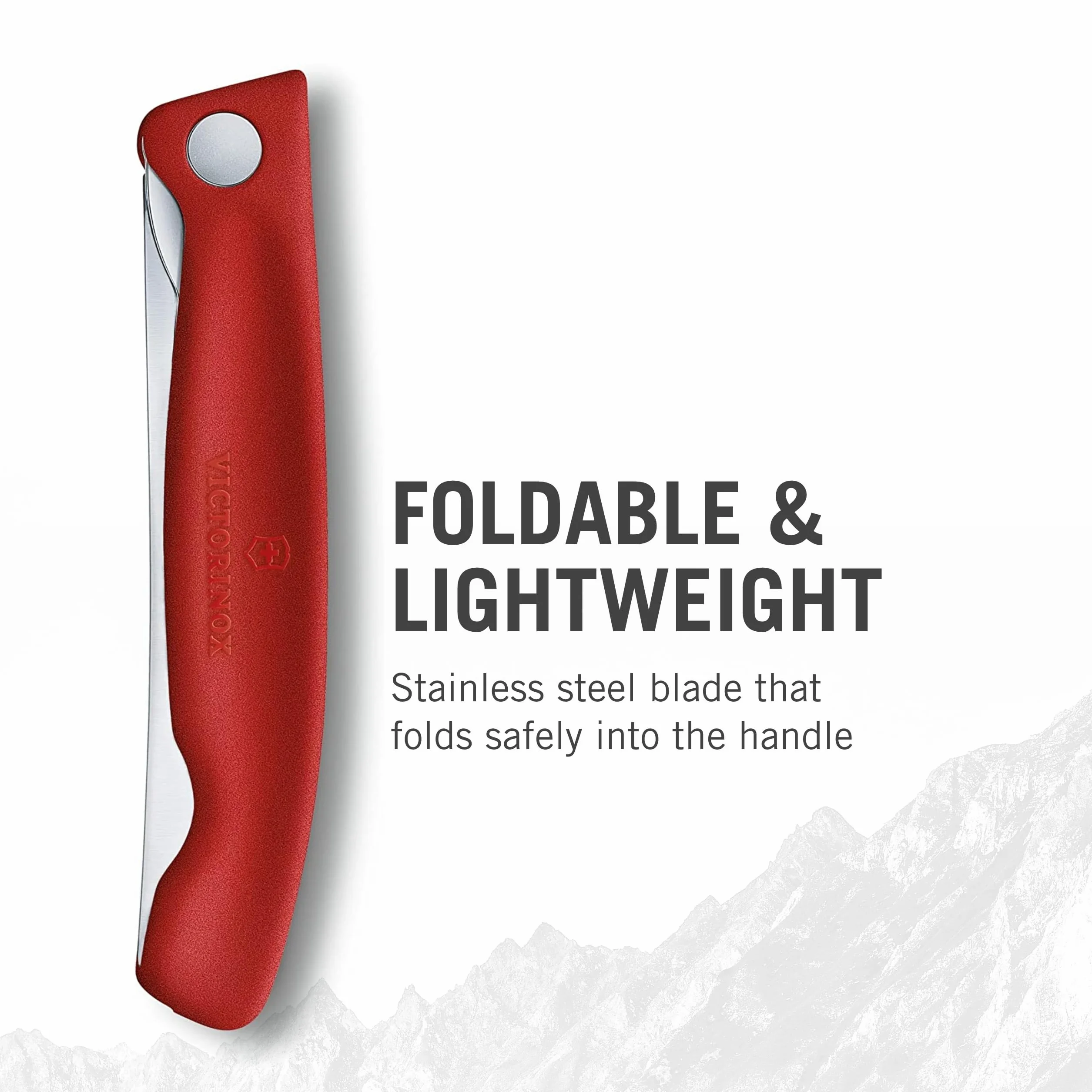 Victorinox Swiss Classic faltbares Gemüsemesser, Wellenschliff, 11 cm, rot