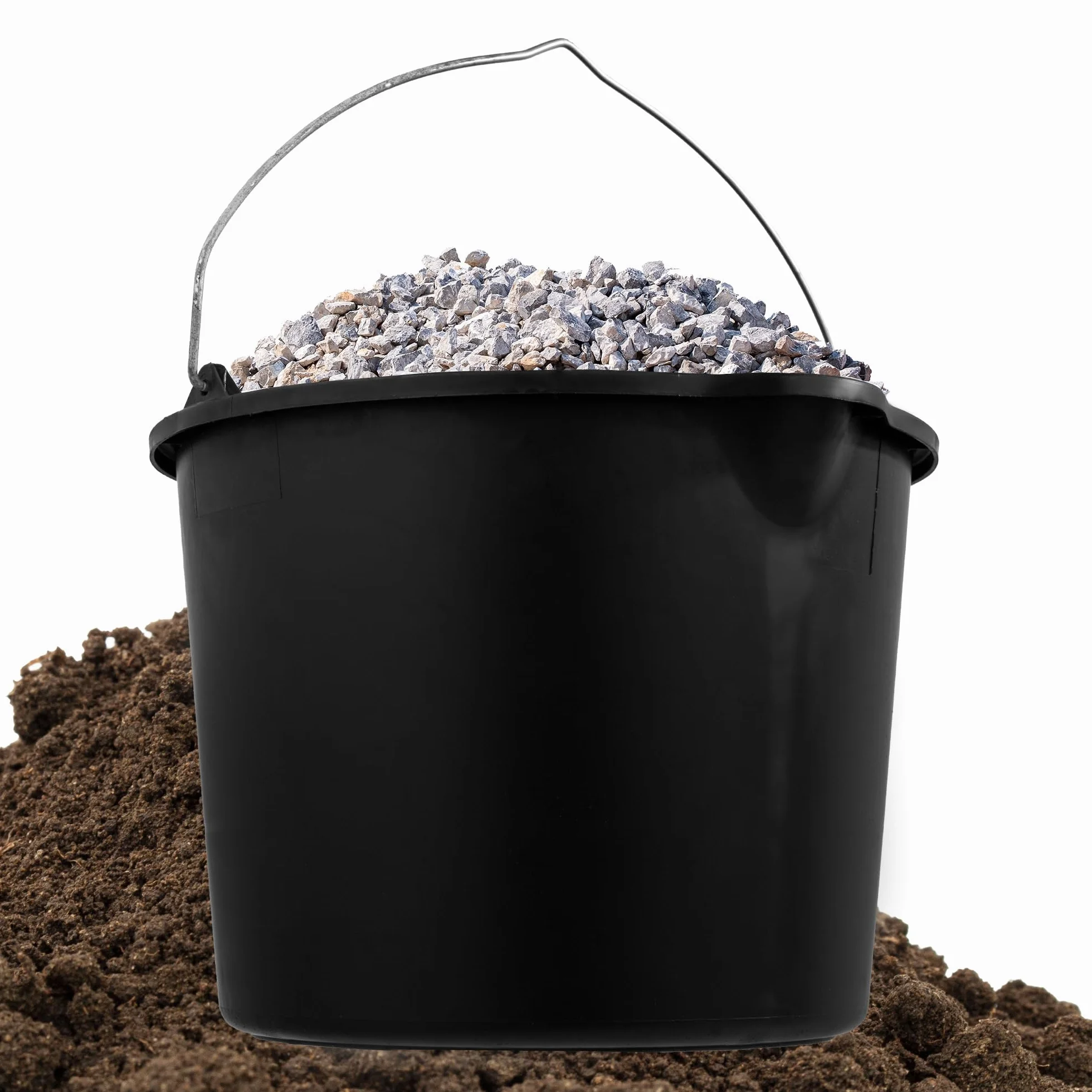 Wiadro Budowlane z Tworzywa Sztucznego 20L Okrągłe Wiadro Gospodarcze Mocne Plastikowe Wiaderko na Budowę, do Domu, Ogrodu z Lejkiem Pojemnik z Metalową Rączką Czarne
