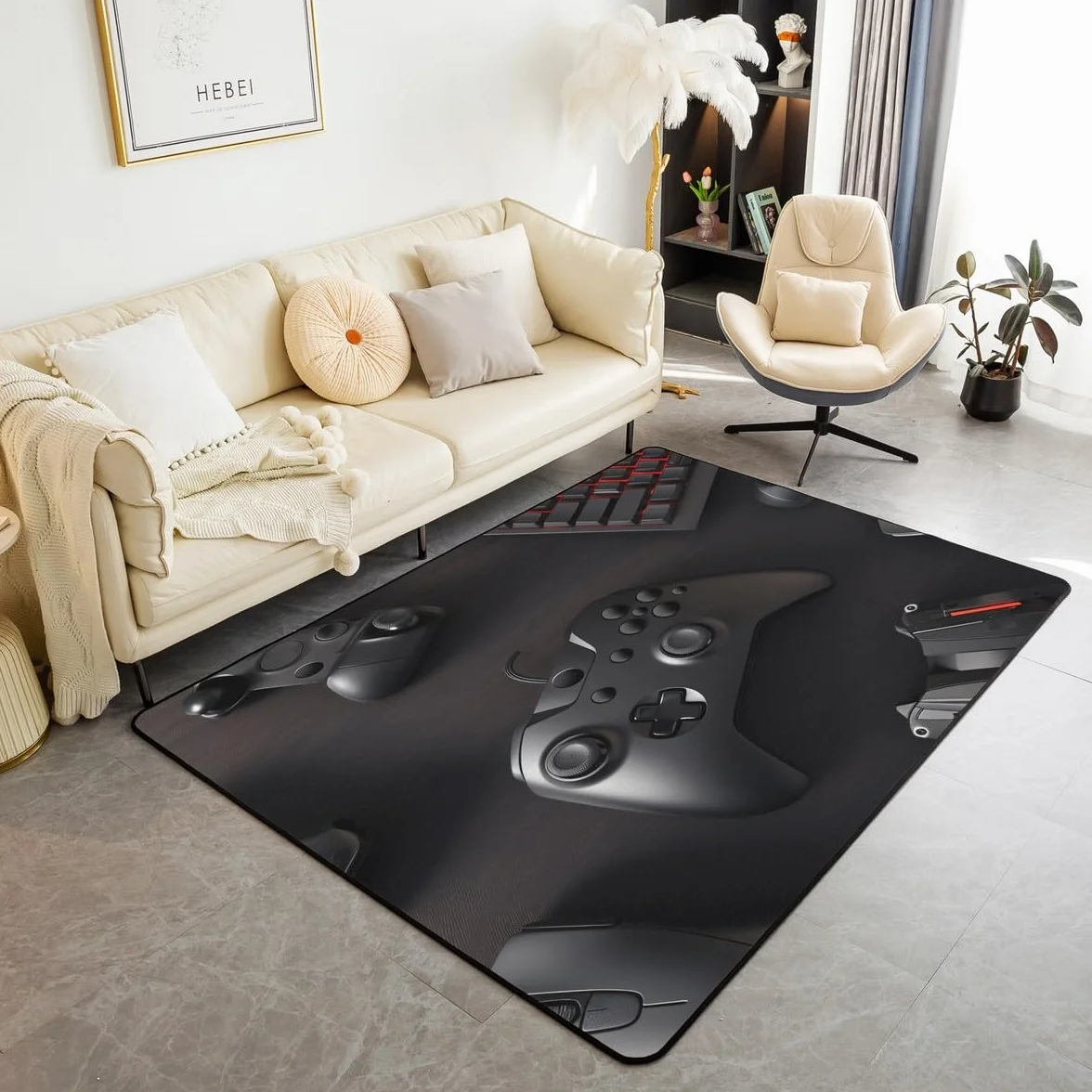Loussiesd Dywan do salonu dla graczy, 100 x 150 cm, gamingowy dywan akcentujący dla chłopców, dziewcząt, nastolatków, nowoczesny kontroler konsoli do gier, wewnętrzna mata podłogowa, joystick, ziemia,