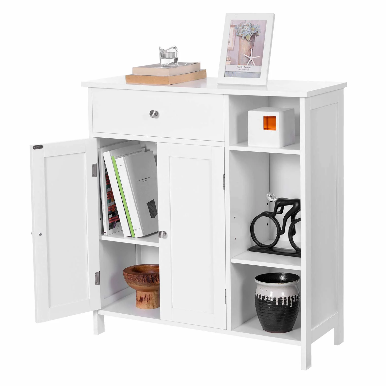 VASAGLE BBC142W01 Szafka łazienkowa 75x30x80 cm biały matowy z szufladą i drzwiami