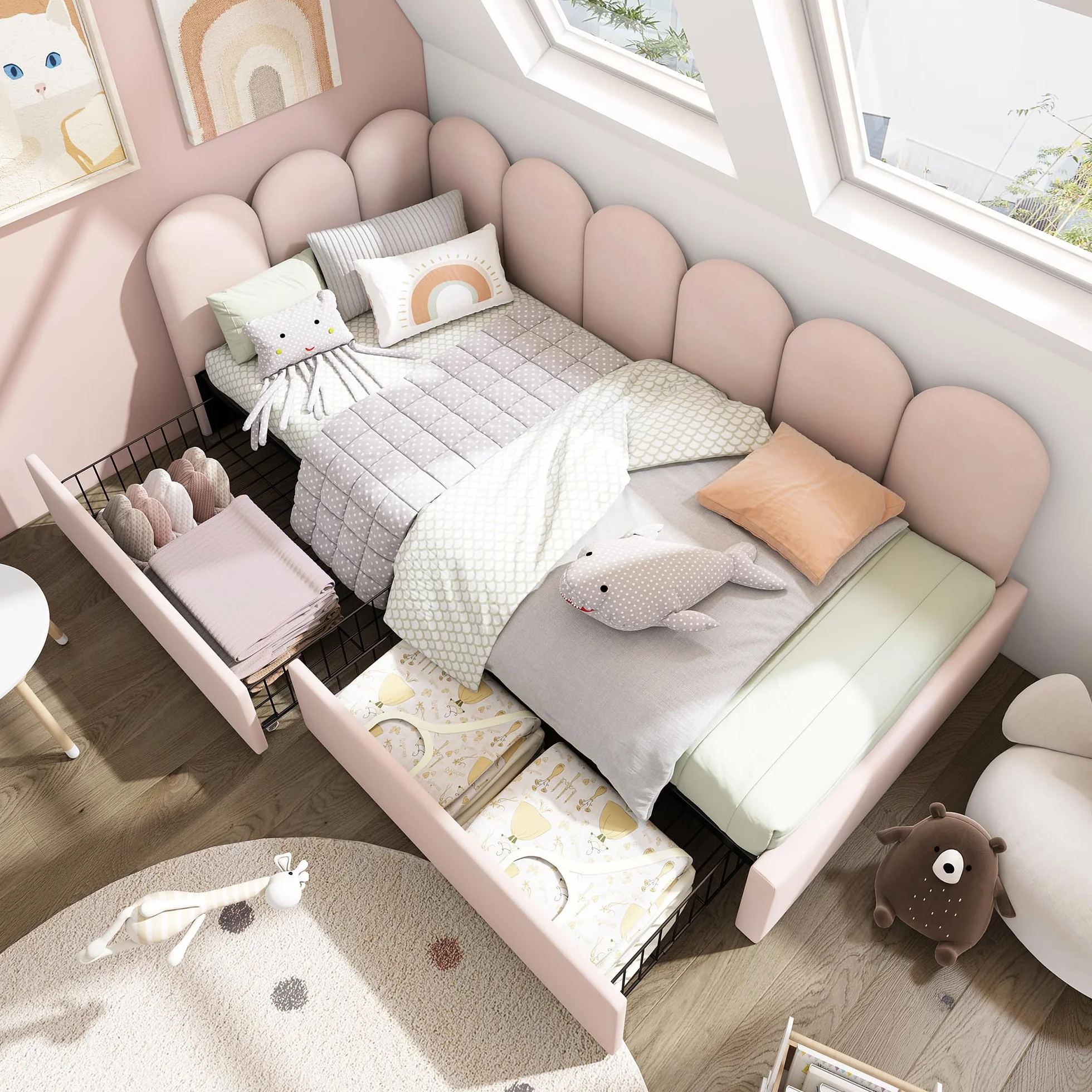 Dolamaní cm mała sofa z funkcją spania, 90 x 200 cm, łóżko dzienne dla 1 osoby, łóżko różowe dla młodzieży i dziewcząt, łóżko tapicerowane, aksamitne z 2 szufladami do przechowywania, łóżko