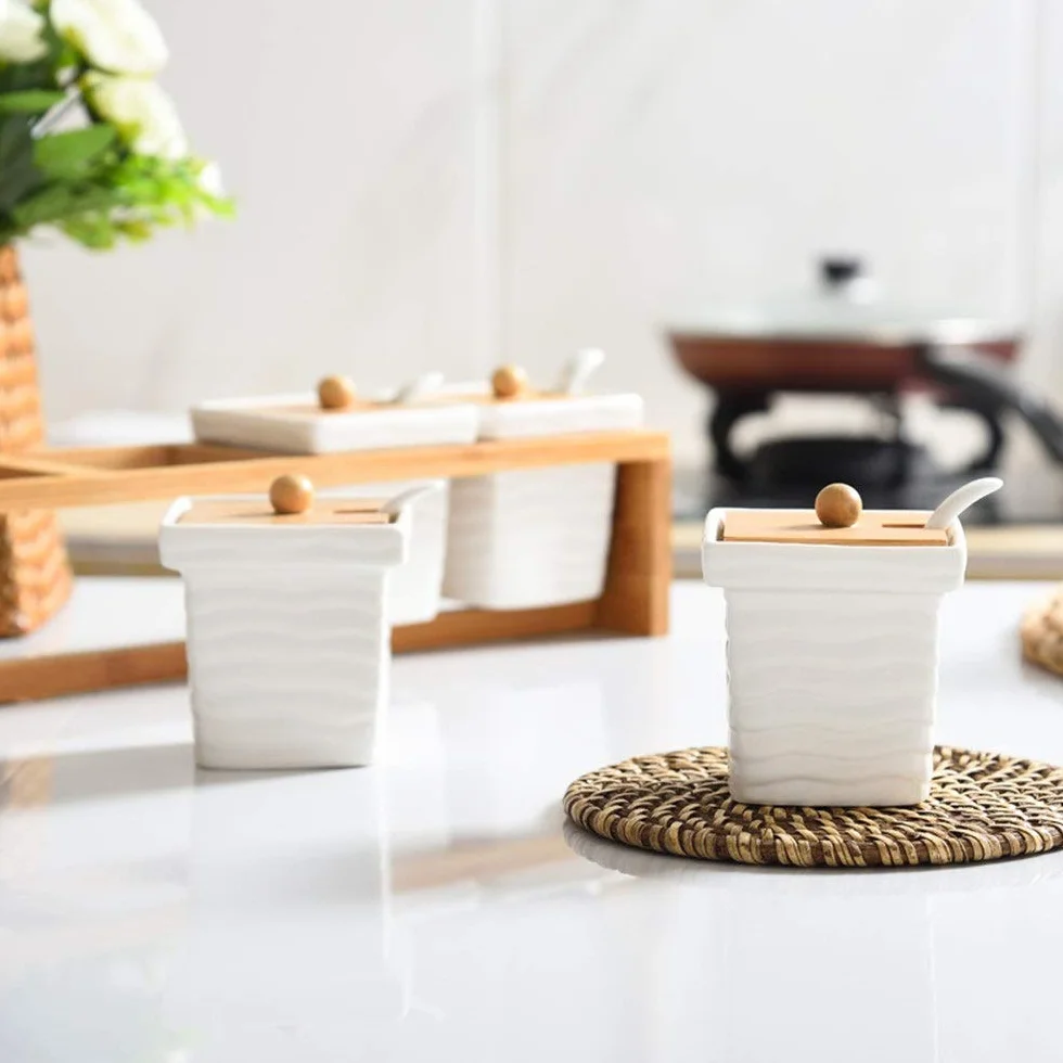 Słoiki Na Przyprawy Przybory Kuchenne Słoik Na Przyprawy Prosty Ceramiczny Pojemnik Na Przyprawy Dozownik Pojemnik Na Sól Pojemnik Na Przyprawy,White-One Size