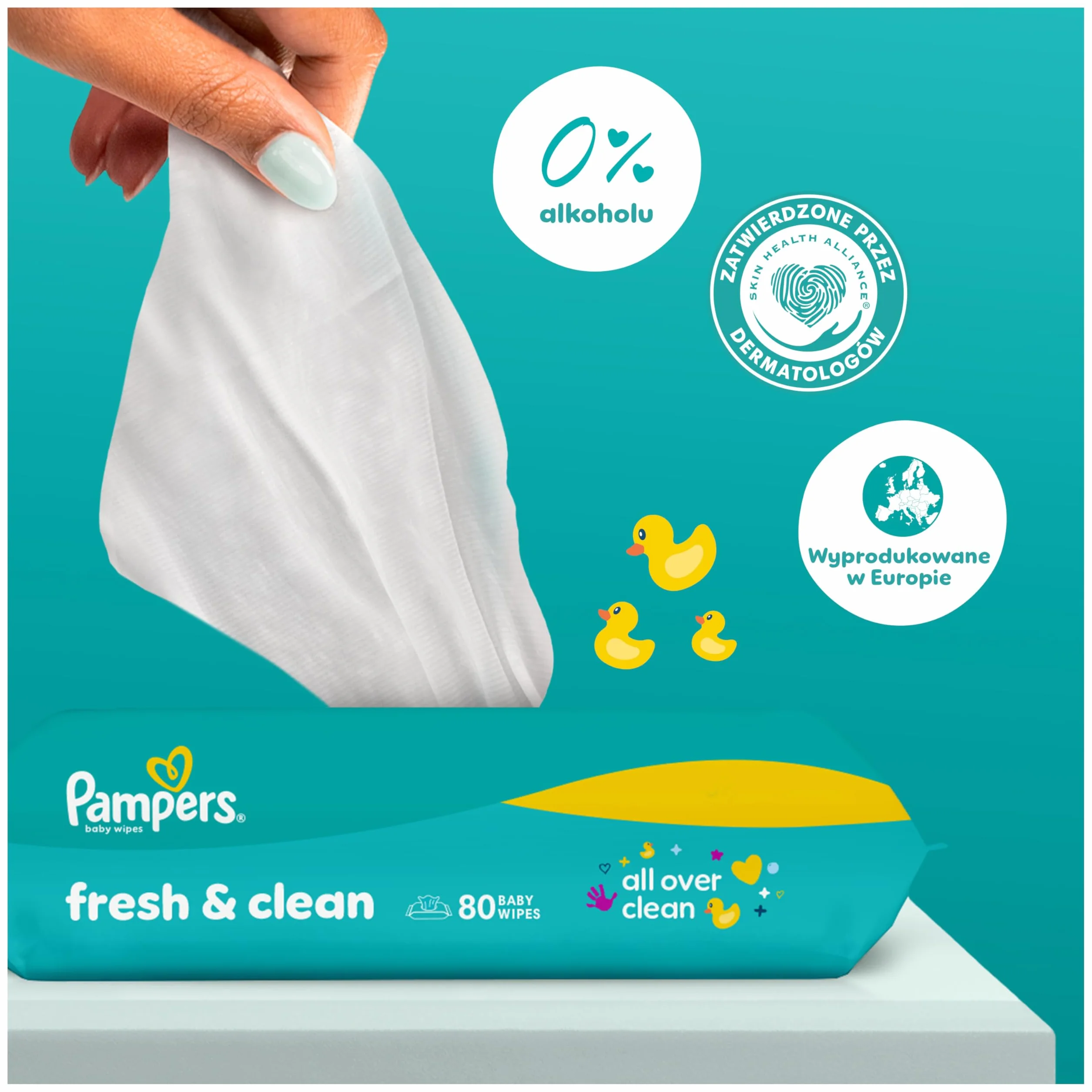 Pampers Fresh Clean Chusteczki Nawilżane Dla Dzieci, 9 Opakowania po 80 Chusteczek = 720 szt., Oczyszczanie Całego Ciała