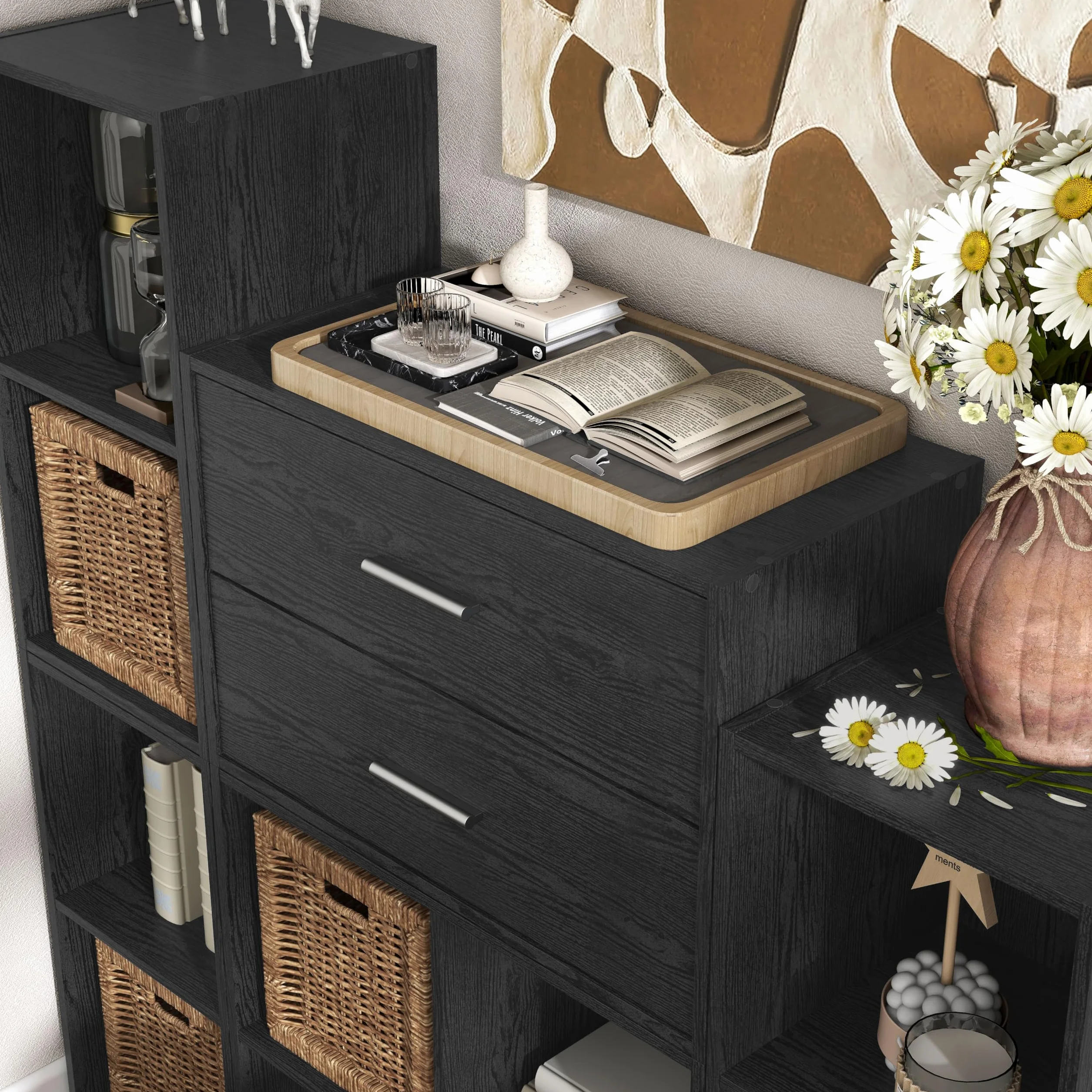 HOMES: Inside + Out Apexa 2 drewniane przechowywanie w stos, mała szafka na żywność, Cajonera De Madera, szuflada pod łóżko, dekoracja pokoju młodzieżowego i sypialnia, domowe biuro, kuchnia, czarna