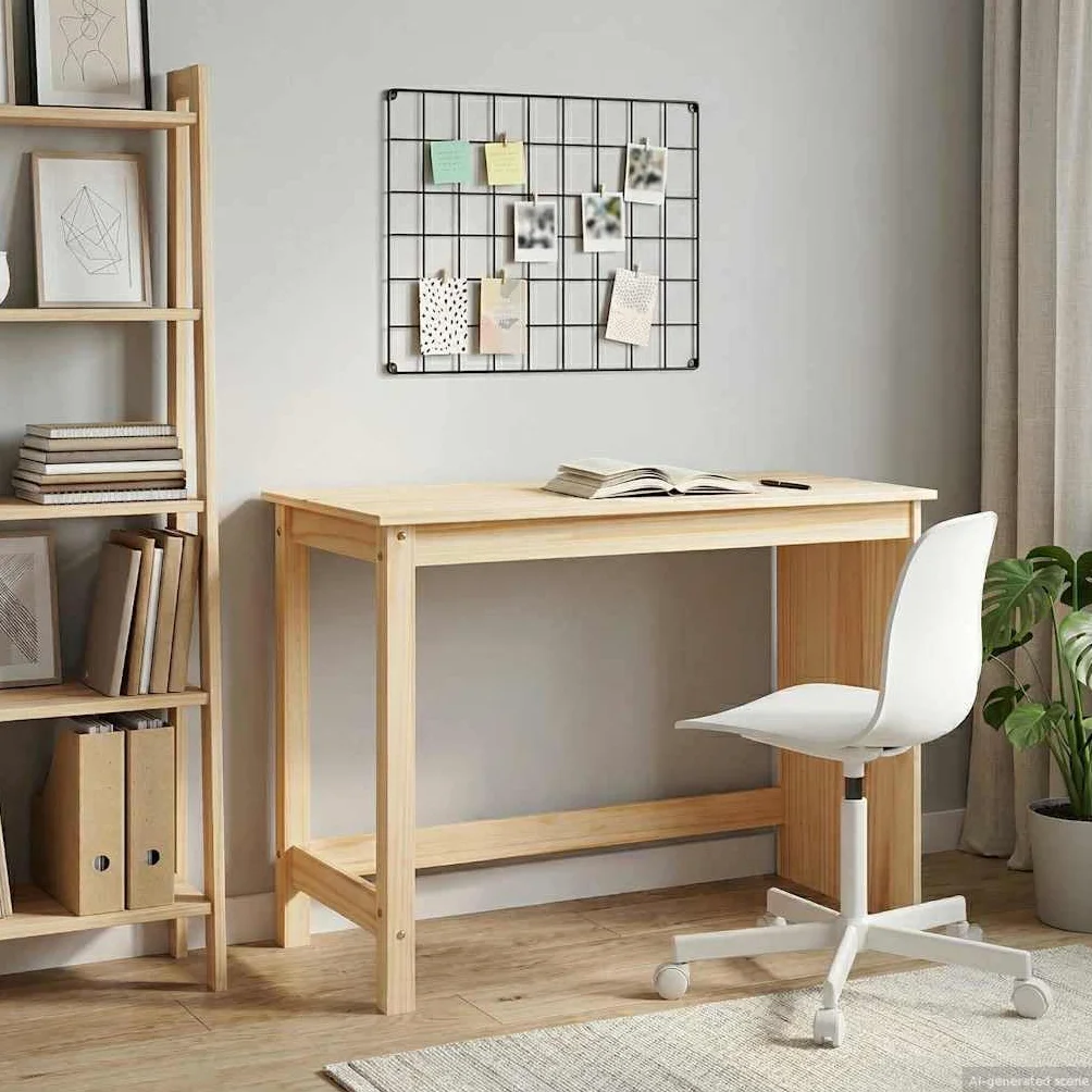 Biurko brązowe, lite drewno sosnowe, 112 x 50 x 75 cm, prostokątne, do domu, biura, gabinetu, laptopa, PC, ergonomiczne, z półką