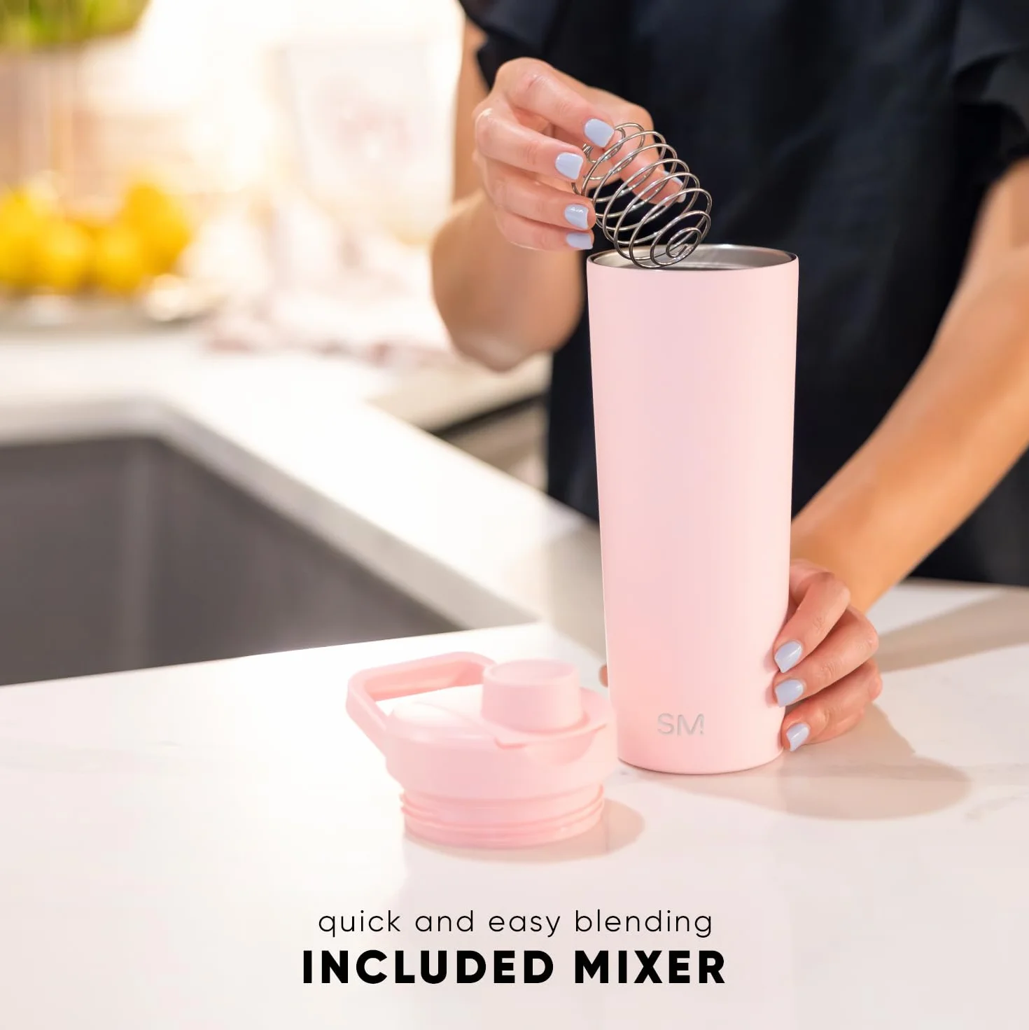 Simple Modern Shaker ze stali nierdzewnej butelka z kulką, 680 ml, metalowy kubek izolowany do mieszanek białkowych, koktajli i przed treningiem, kolekcja rajdowa, czarna Midnight Black