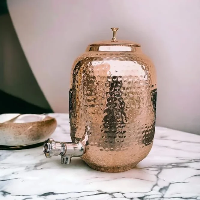 FK-DISPENSER-DG-4L Handmaded Copper Dozownik Garnek Matka z kranem 2 Diamentowe Szklanki Kubek i Zestaw 4 Litry