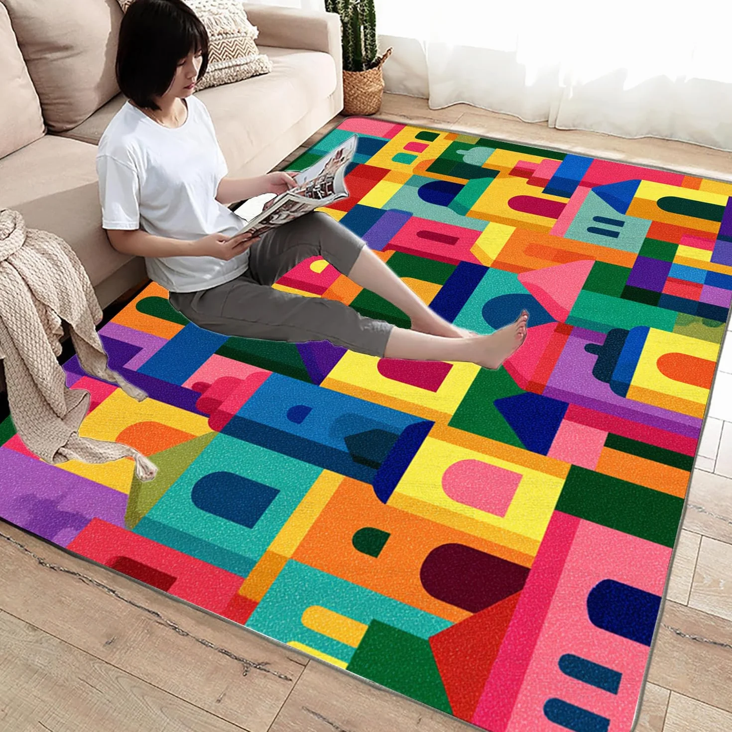 Kolorowy drukowany dywan do salonu miejski z kolorowymi klockami do łazienki, kuchni (wielokolorowy)-180x270cm