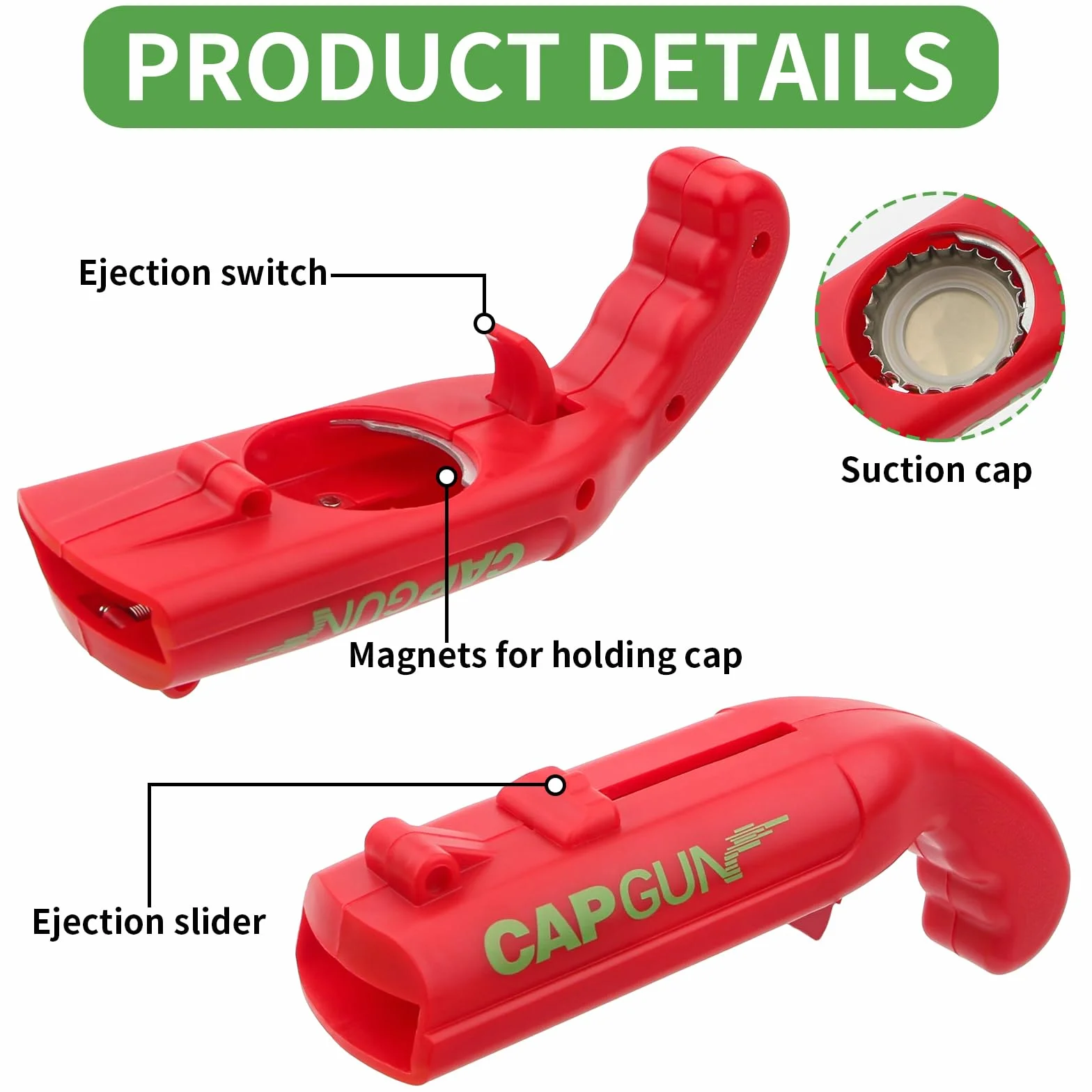 2 sztuki Cap Gun z breloczkiem do kluczy i otwieraczem do pokera, otwieracz do butelek, zabawny pistolet na kapsle na urodziny, Boże Narodzenie, do domu, baru, na imprezę, gadżety dla mężczyzn