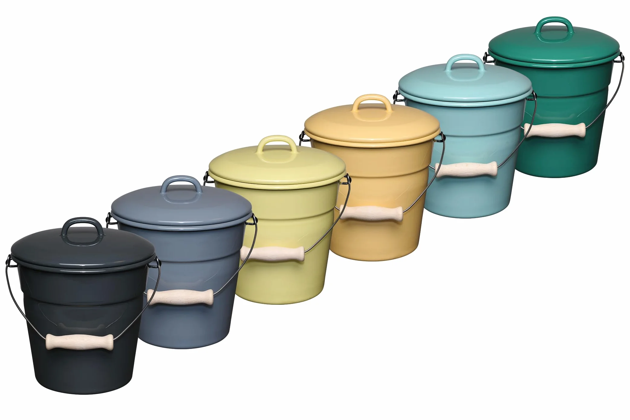 Riess 0369-111 wiadro bio z pokrywką, Ø 20 cm, 3,5 l, emalia, 1170 kg, LBH 21 x 22 x 18,8 cm, chłodziarka do napojów, wiadro na lód, kosz ogrodowy (Nature Green Dark)