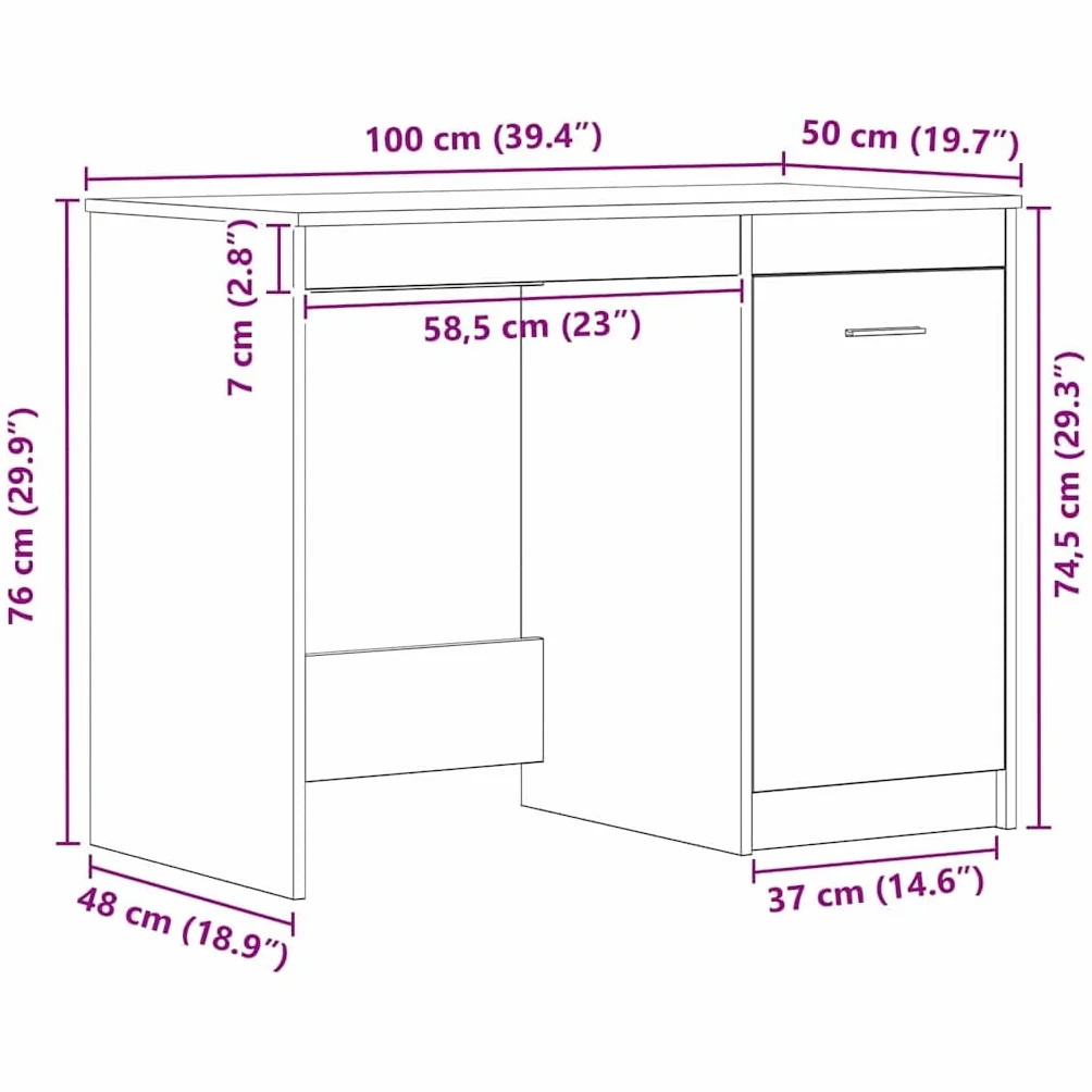 Biurko z materiału drewnopochodnego w kolorze czarnym o wyglądzie dębu 100 x 50 x 76 cm z miejscem do przechowywania komputera, laptopa, komputera, biura i domowego biura, kompaktowe do nauki
