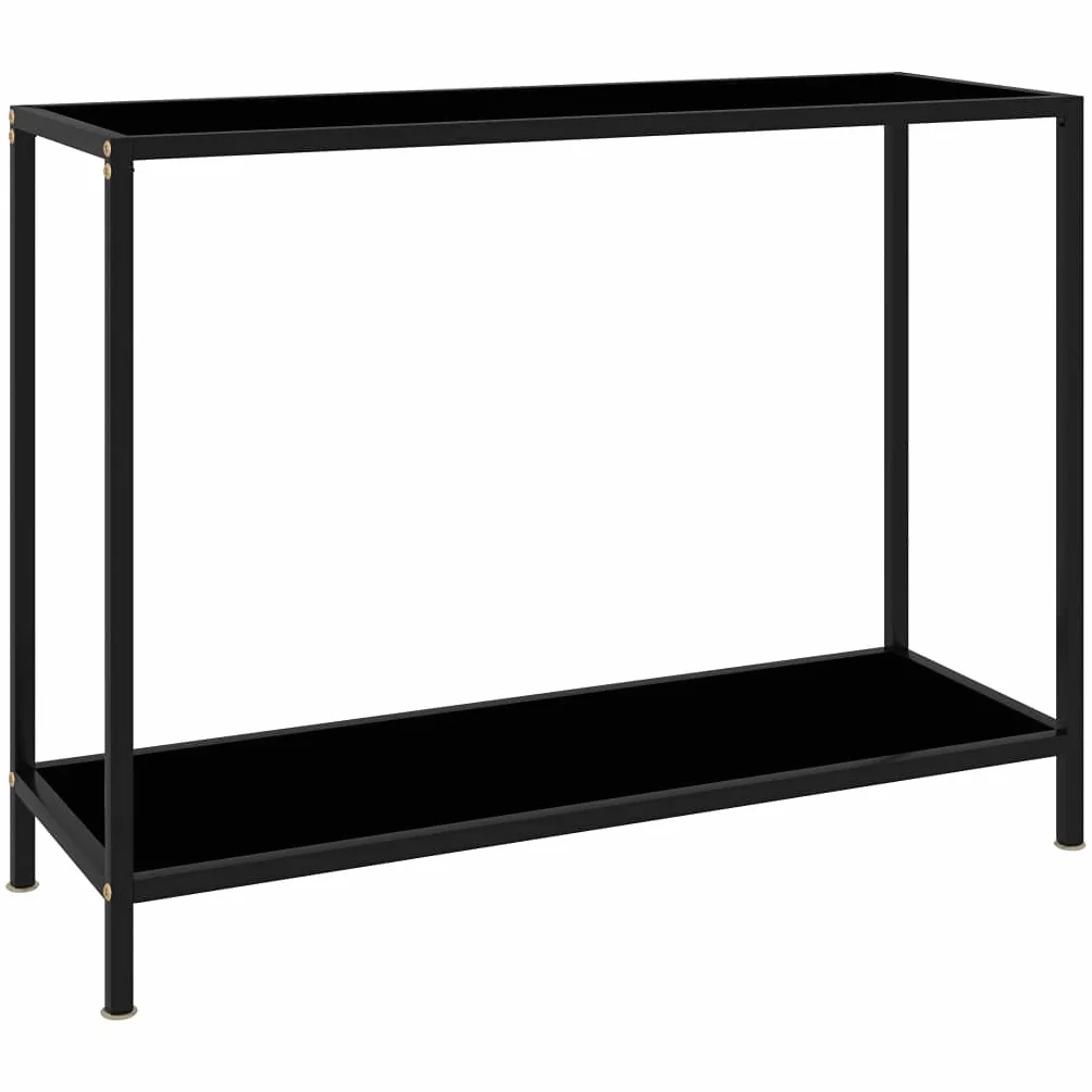 stolik konsolowy czarny 100 x 35 x 75 cm, nowoczesny stolik pomocniczy z płytą ze szkła hartowanego, rama stalowa malowana proszkowo do salonu, przedpokoju