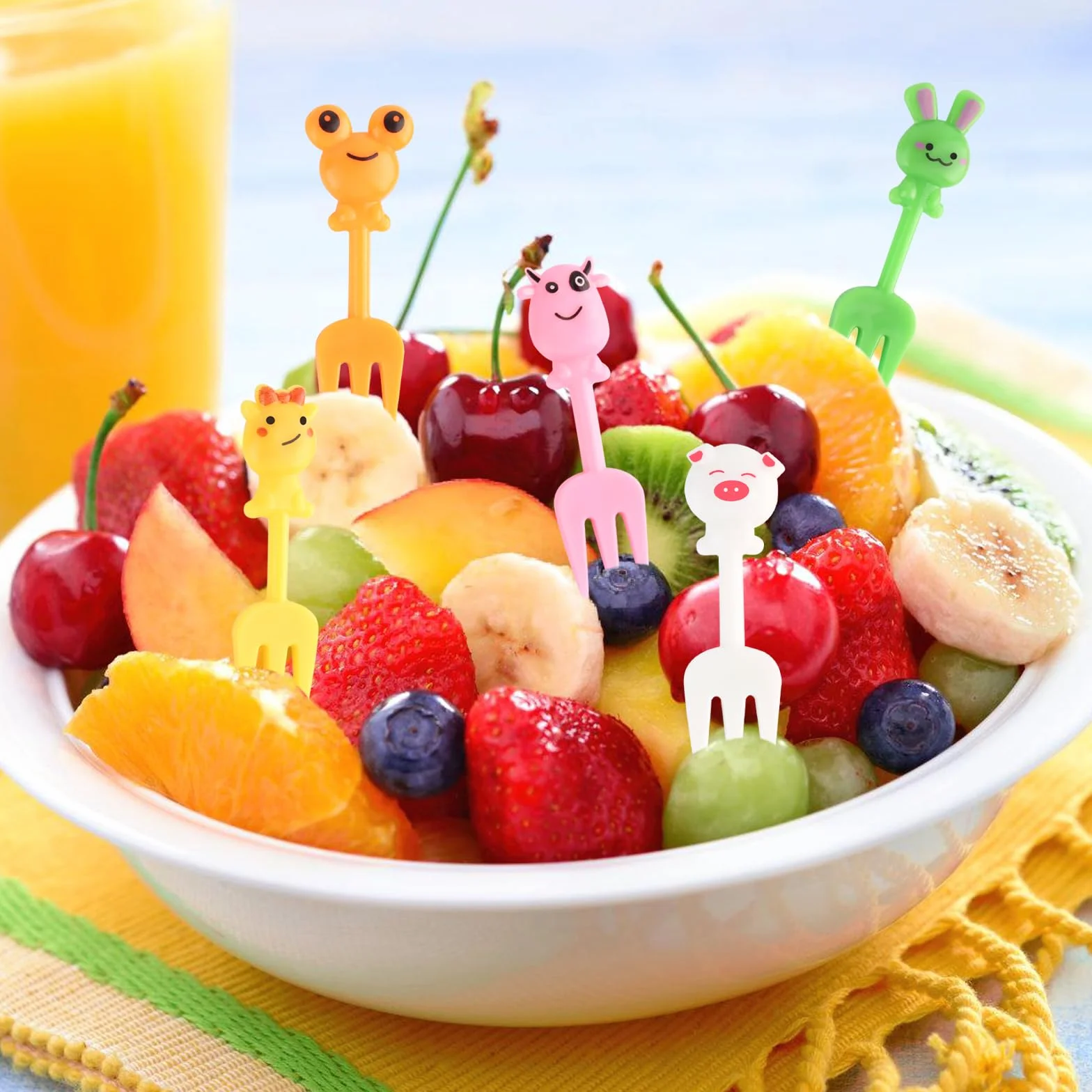 50 sztuk widelczyków do owoców z tworzywa sztucznego, 5 typologii, mini widelce do owoców dla dzieci, akcesoria Bento, wielokrotnego użytku, do pudełka na lunch