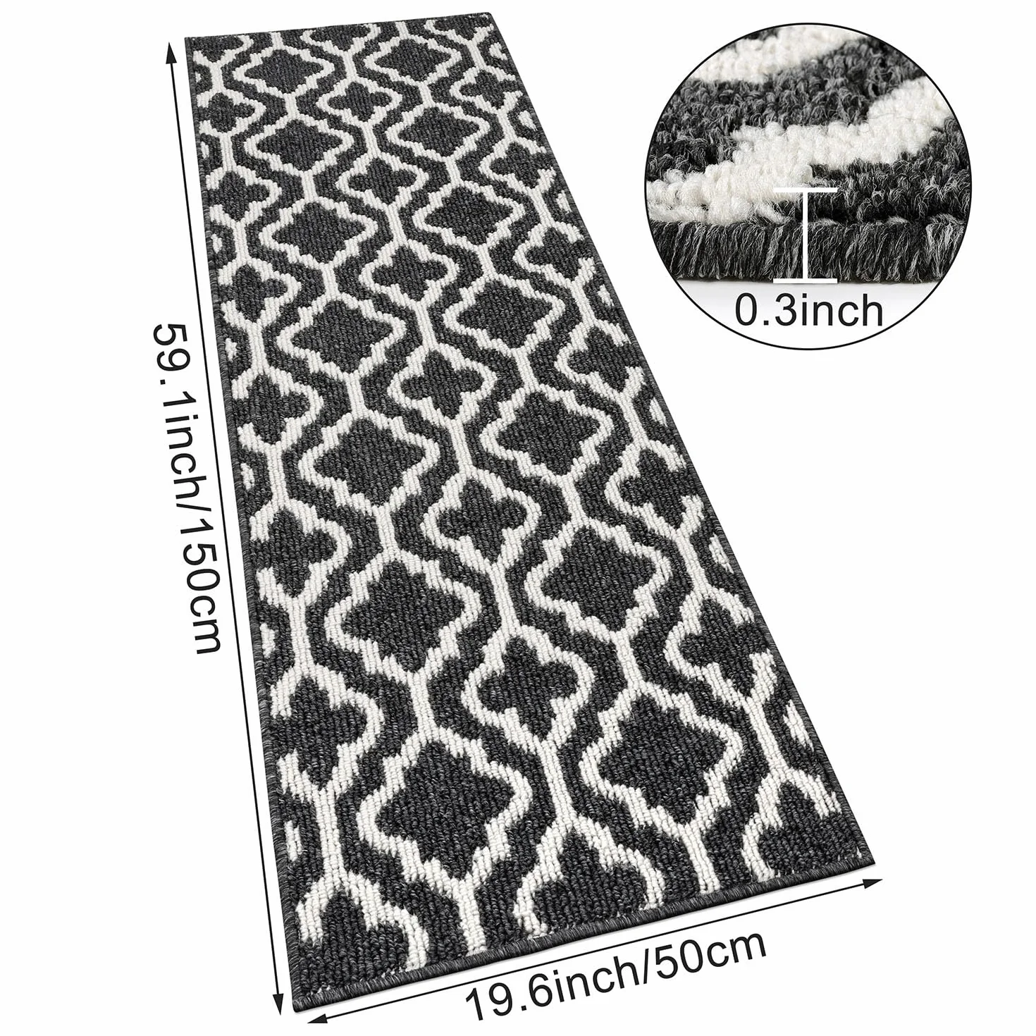 SHACOS Antypoślizgowy dywan, 50 x 150 cm, bieżnik na korytarz, nowoczesny dywan do kuchni, nadaje się do prania, antypoślizgowy, bieżnik do korytarza, kuchni, wejścia - czarny