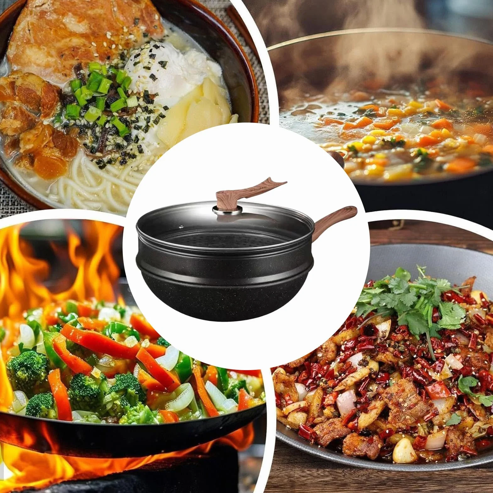 Patelnia Stir Fry Sauté Obsmażanie Pieczenie Ryba Naleśnik | i Kempingowe Z Parowarem Patelnie i Ryby Gotowanie Gadżety Kuchenne Kemping