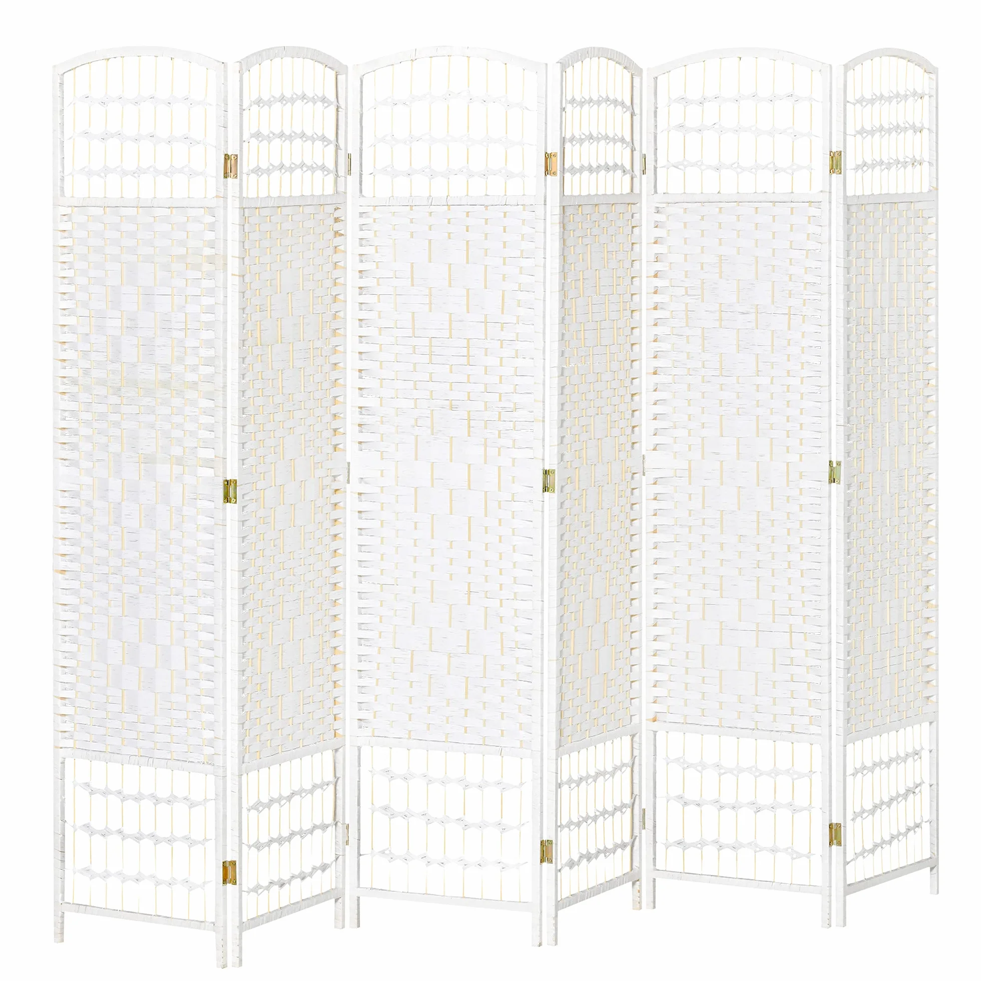 HOMCOM Parawan wewnętrzny 6 paneli składanych 242 L x 170H cm Przegroda pokojowa Drewno topolowe Bambusowe Włókna papierowe plecione Biała Słoma