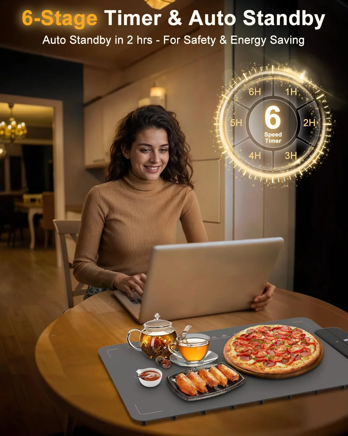 2 szt. Food Warming Mat ZAPLIT elektryczna płyta grzewcza z silikonu do potraw | 6 poziomów temperatury (40-100°C), timer i zabezpieczenie przed dziećmi | przenośna mata grzewcza do bufetu, na imprezę