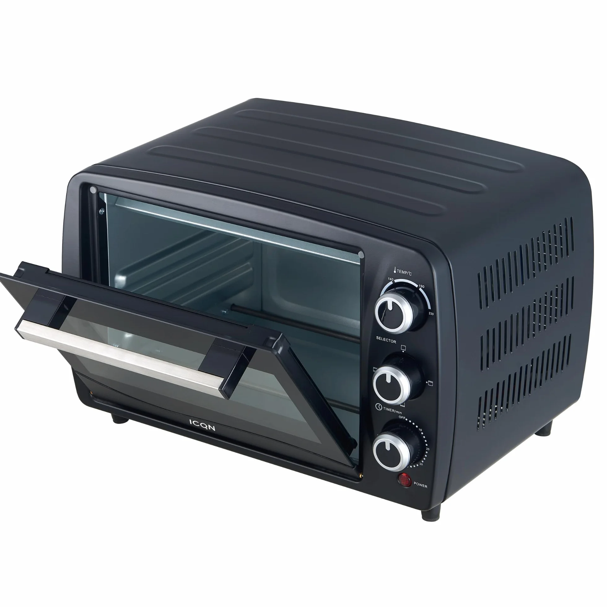 ICQN Kompaktowy mini piekarnik 15 litrów, 1200 W, timer 60 min, 3 funkcje gotowania, 90°-230°C, mały piekarnik kempingowy, antracytowy, 2 lata