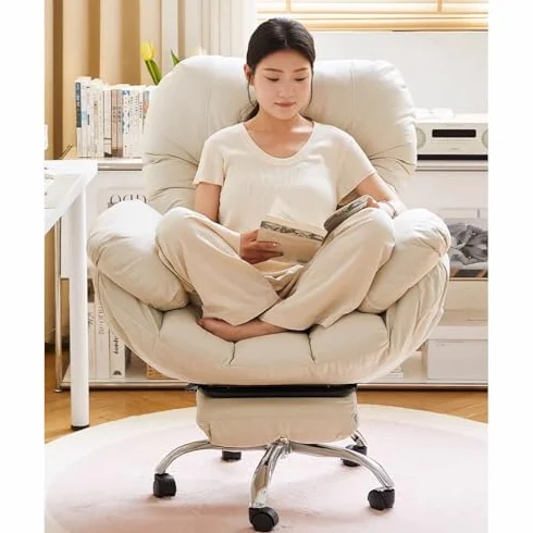 Ergonomiczne krzesło dla graczy z podnóżkiem, leżanka, krzesło biurowe, do sypialni i gabinetu, regulowane oparcie, wygodne, jasnoszare, krzesło komputerowe