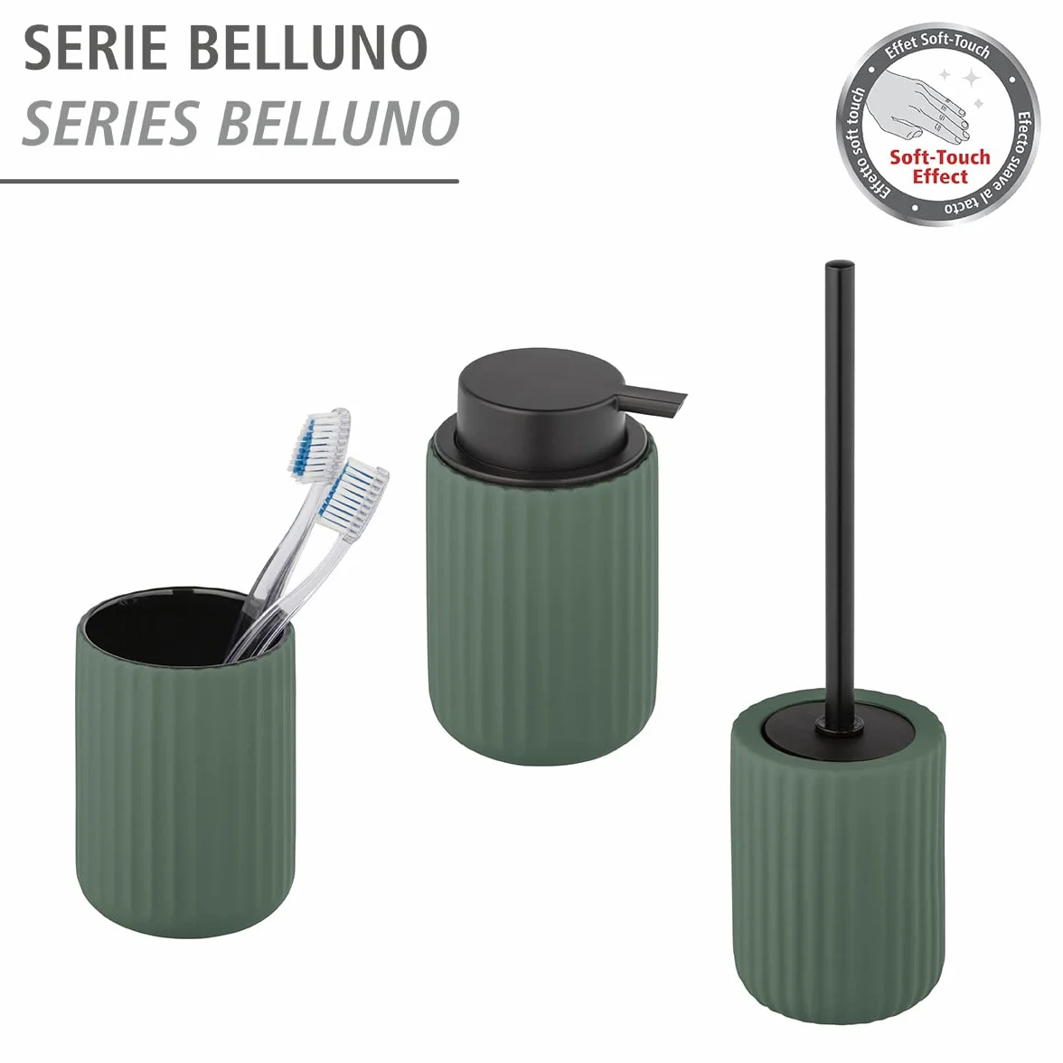 WENKO Zestaw Belluno zielony ceramiczny uchwyt na szczotkę do WC, 11,5 x 42 x 11,5 cm