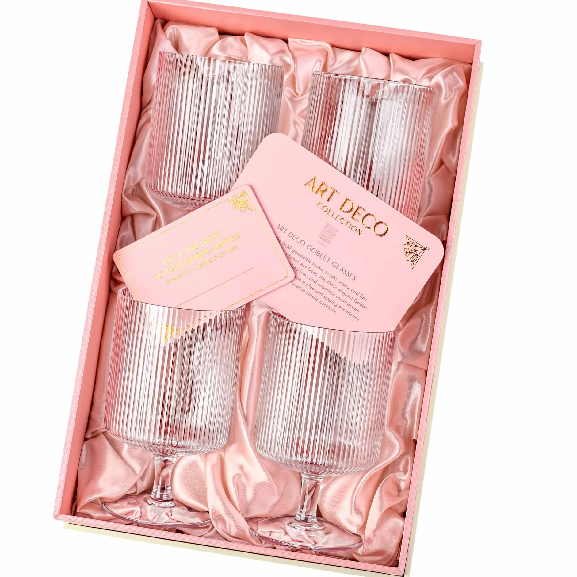 GLASSIQUE CADEAU Kieliszki koktajlowe w stylu vintage Art Deco z trzonkiem, zestaw 4 sztuk, 300 ml, krótkie, kryształowe, do picia klasycznego ginu, whisky, wódki, napojów
