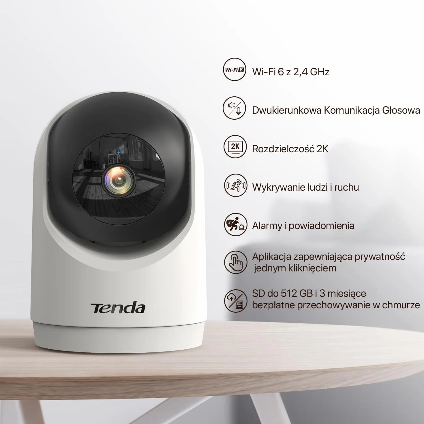 Tenda kamera monitorująca Tenda 2K CP3 V3.0, kamera Wi-Fi 360 stopni z 2-kierunkowym dźwiękiem, FHD 3MP, noktowizor, wykrywanie ruchu, alarmy i powiadomienia push, do kamer dla dzieci i zwierząt