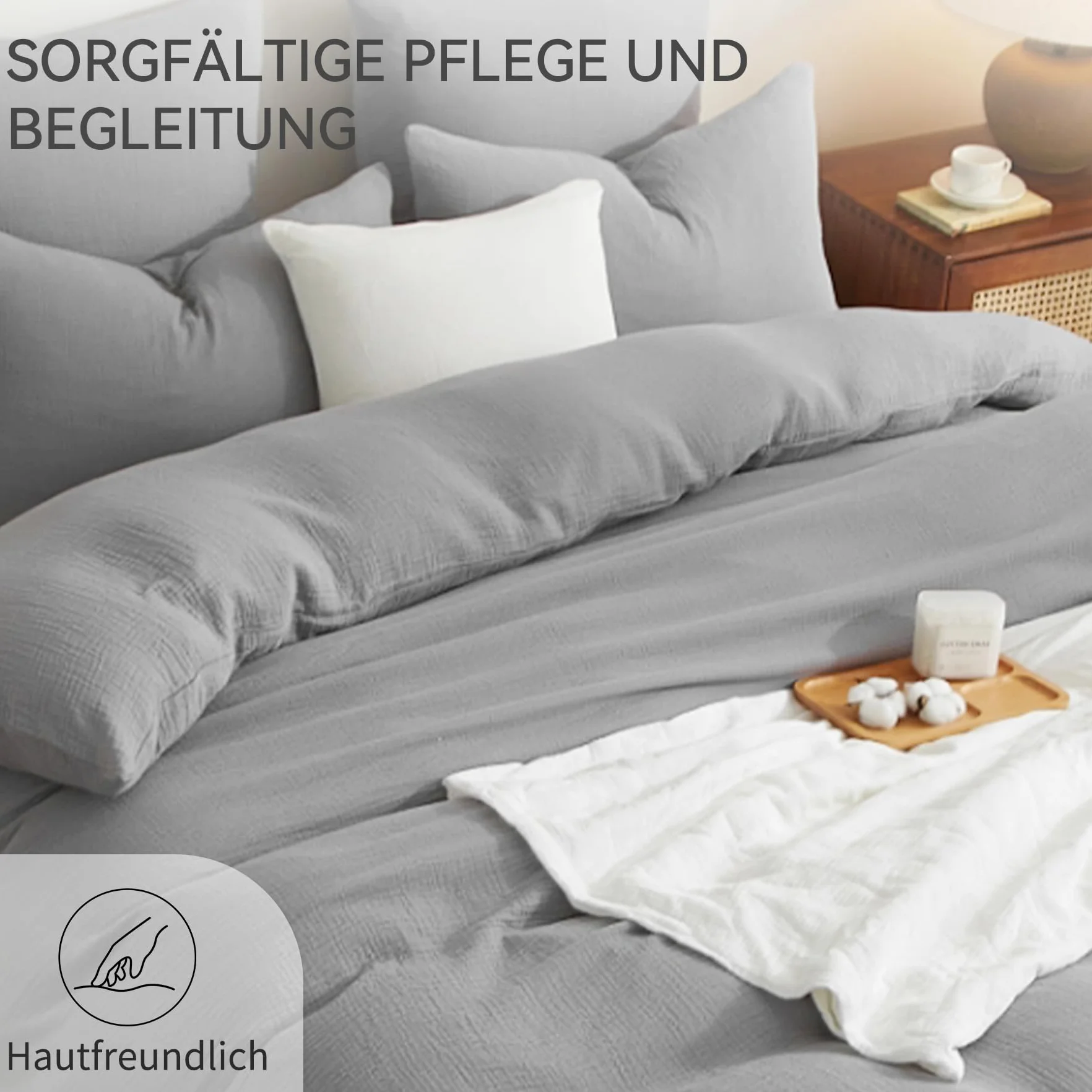 Bailix Premium Komplet pościeli z muślinu 200x220, 3-częściowy, 100% bawełna, oddychająca i nie wymaga prasowania, poszwy na kołdry 200x220cm + 2 poszewki na poduszki 80x80cm, zestawy pościeli