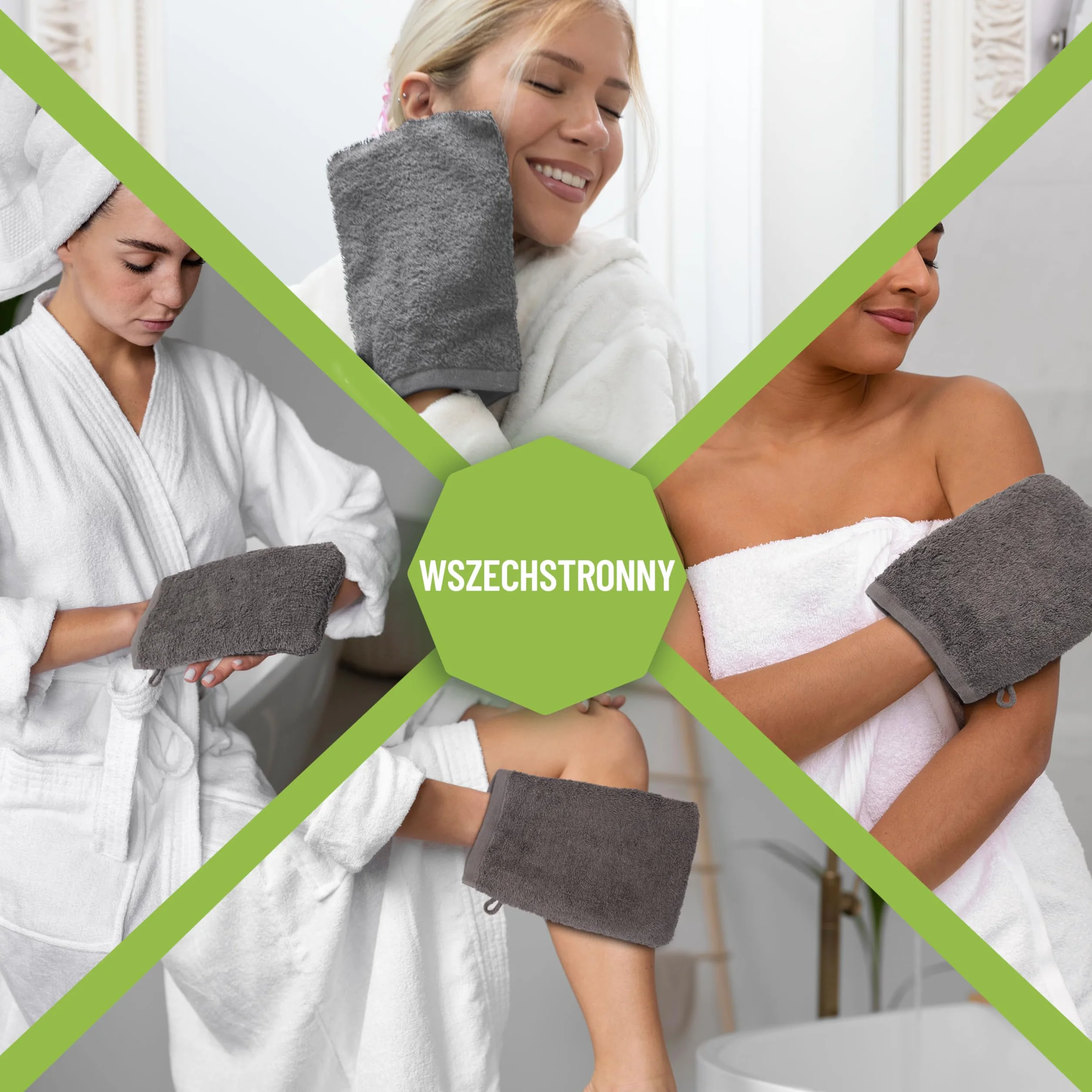 NatureMark Zestaw 10 rękawic kąpielowych z miękkiej frotte 100% bawełna Öko-Tex Antracyt 15x21 cm
