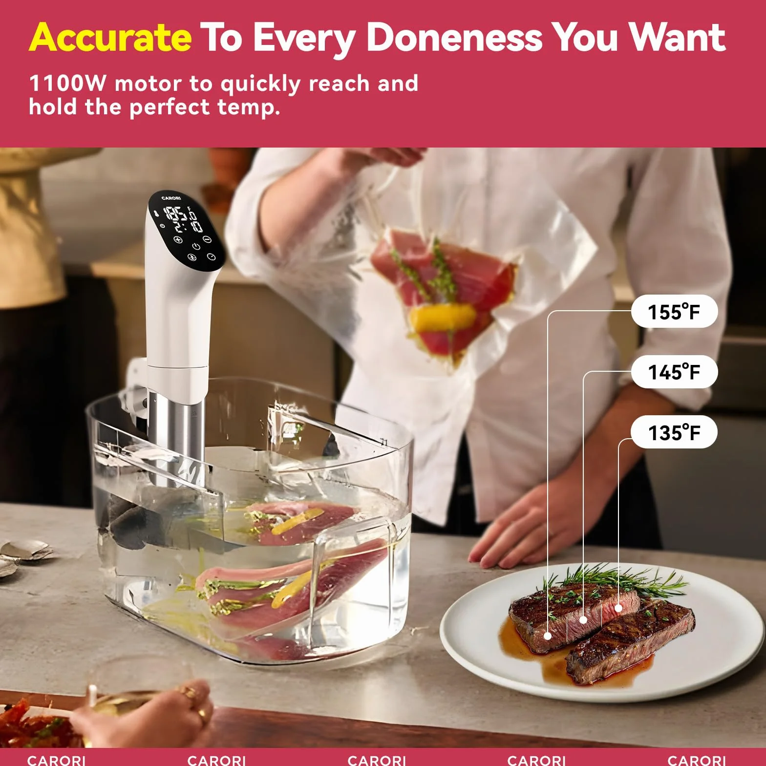 CARORI Sous Vide kuchenka z torbami, worki próżniowe, biała