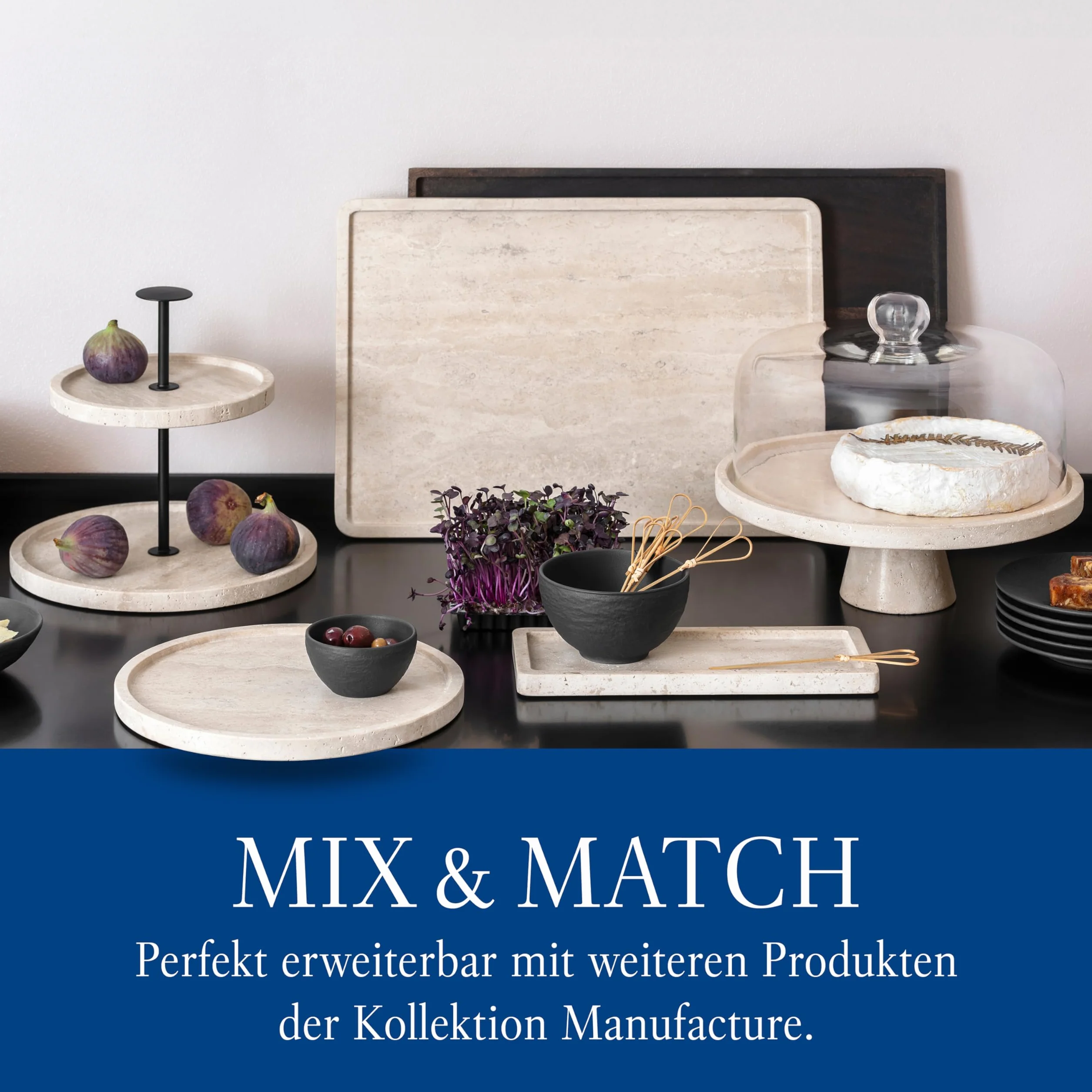 Villeroy & Boch – Manufacture Travertine talerz do serwowania, praca ręczna, elegancki talerz do serwowania z naturalnego kamienia w odcieniach piasku, talerz kamień, naczynia, trawertyn