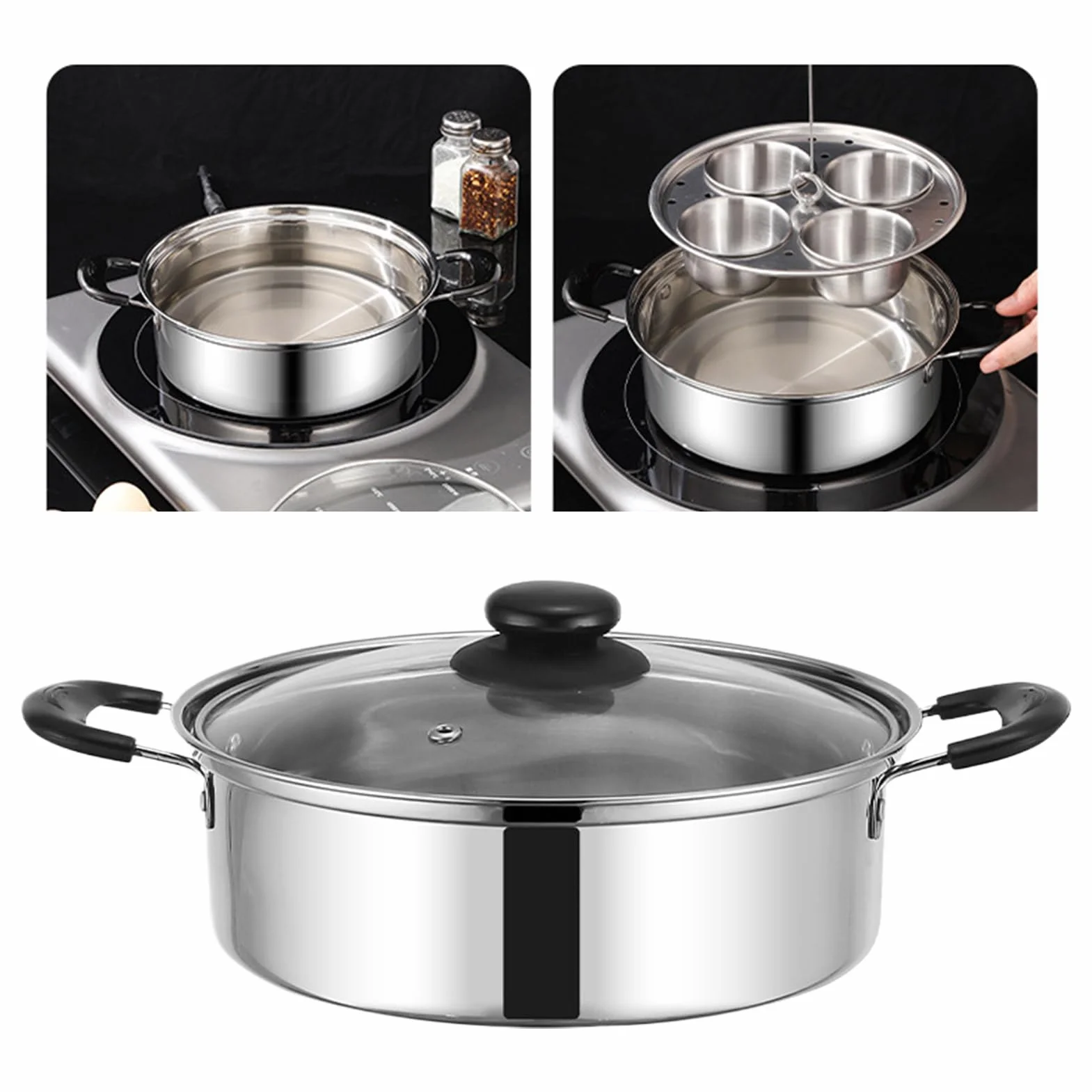 Stainless Steel Egg Poacher, 4-Cup Non-Stick Steamer, 7.87-Inch Diameter Poached Egg Maker, Rust-Resistant Kitchen Cooker, Elegant Breakfast Pan with Modern Style, Cooking Gear for Brunch