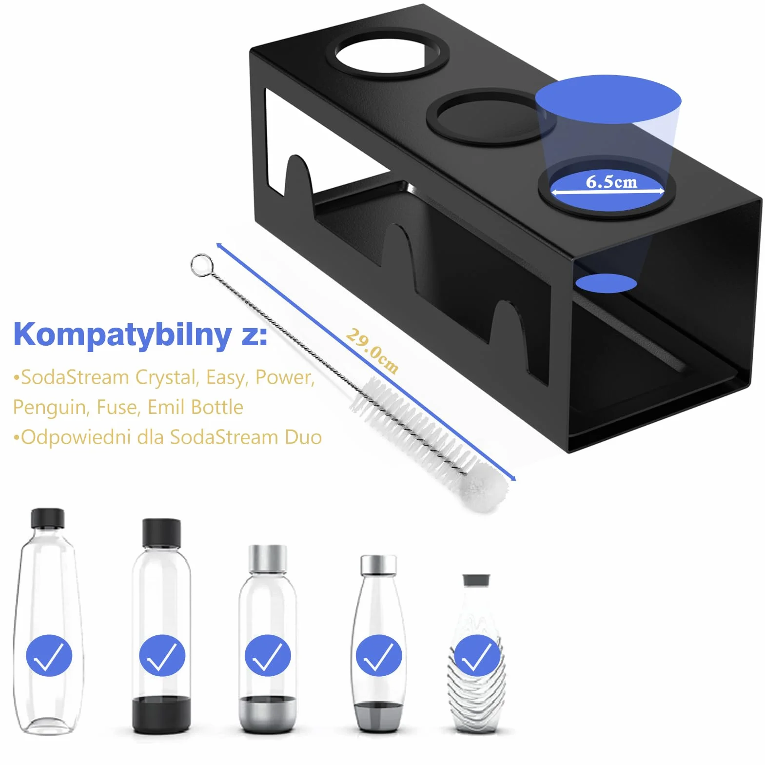 HOMMAND Uchwyt na Butelki, Stojak na butelki aplikować do Sodastream, Ociekacz do Butelek na 3 Butelki, w Tym Silikonowe Pierścienie Ochronne, Taca Ociekowa i Uchwyt na Pokrywkę, Czarny