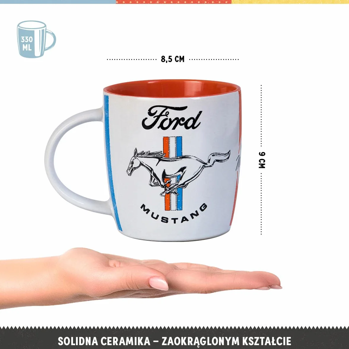 Nostalgic-Art Retro kubek ceramiczny 330 ml Ford Mustang Horse & Stripes Logo Pomysł na prezent dla miłośników Forda
