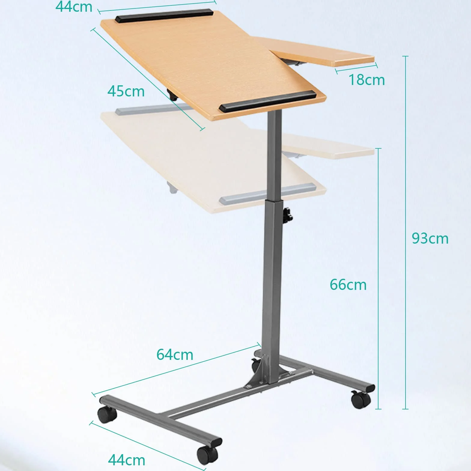 LIFEZEAL Ruchomy stolik stojący z 4 kółkami, stolik pod laptopa z regulacją wysokości, ergonomiczny stolik na notebooka, biurko z blatem z regulacją kąta, stół do salonu (orzech włoski)