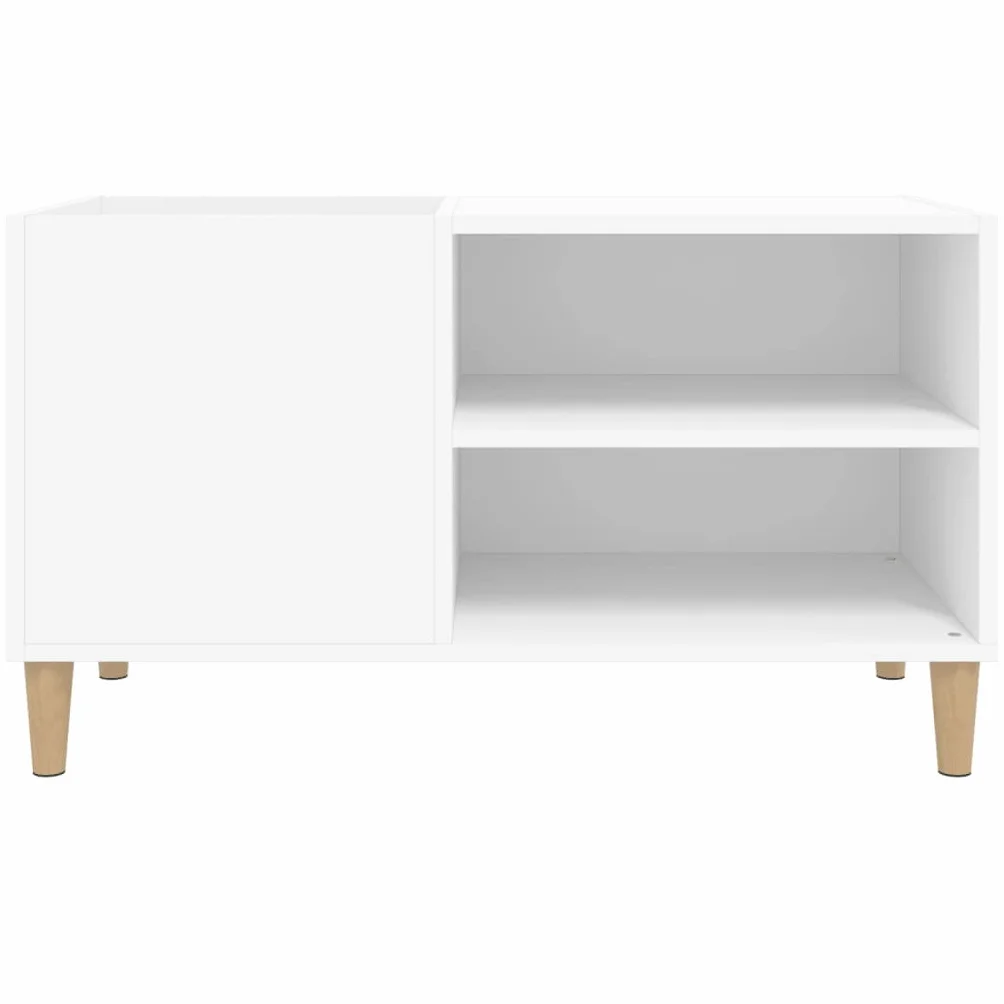 Biała szafka panelowa, 84,5 x 38 x 48 cm, materiał drewnopochodny ze stabilnymi drewnianymi nogami, do płyt winylowych, płyt gramofonowych i przestrzeni do przechowywania w salonie, biurze