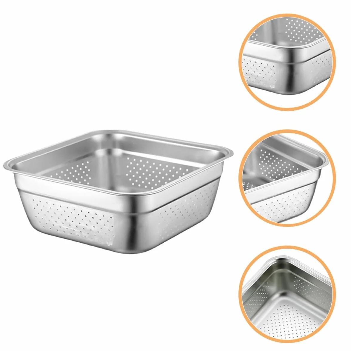 Kwadratowy durszlak ze stali nierdzewnej 27 cm, wszechstronne sitko kuchenne do mycia owoców i warzyw, kompaktowy, trwały, łatwy drenaż, niezbędne narzędzie do gotowania