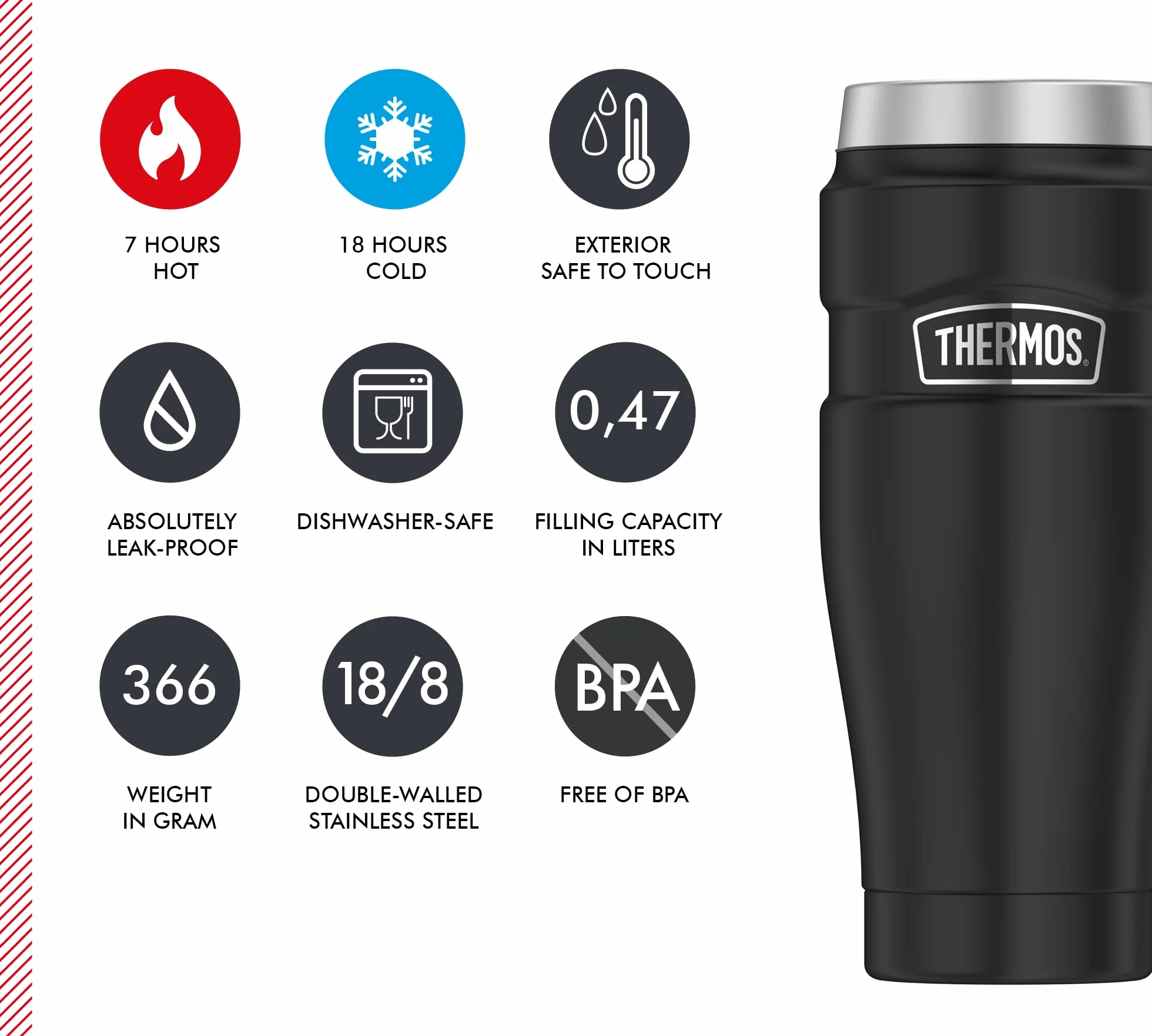 Thermos Stainless King Kubek Termiczny, Czarny, 470 ml
