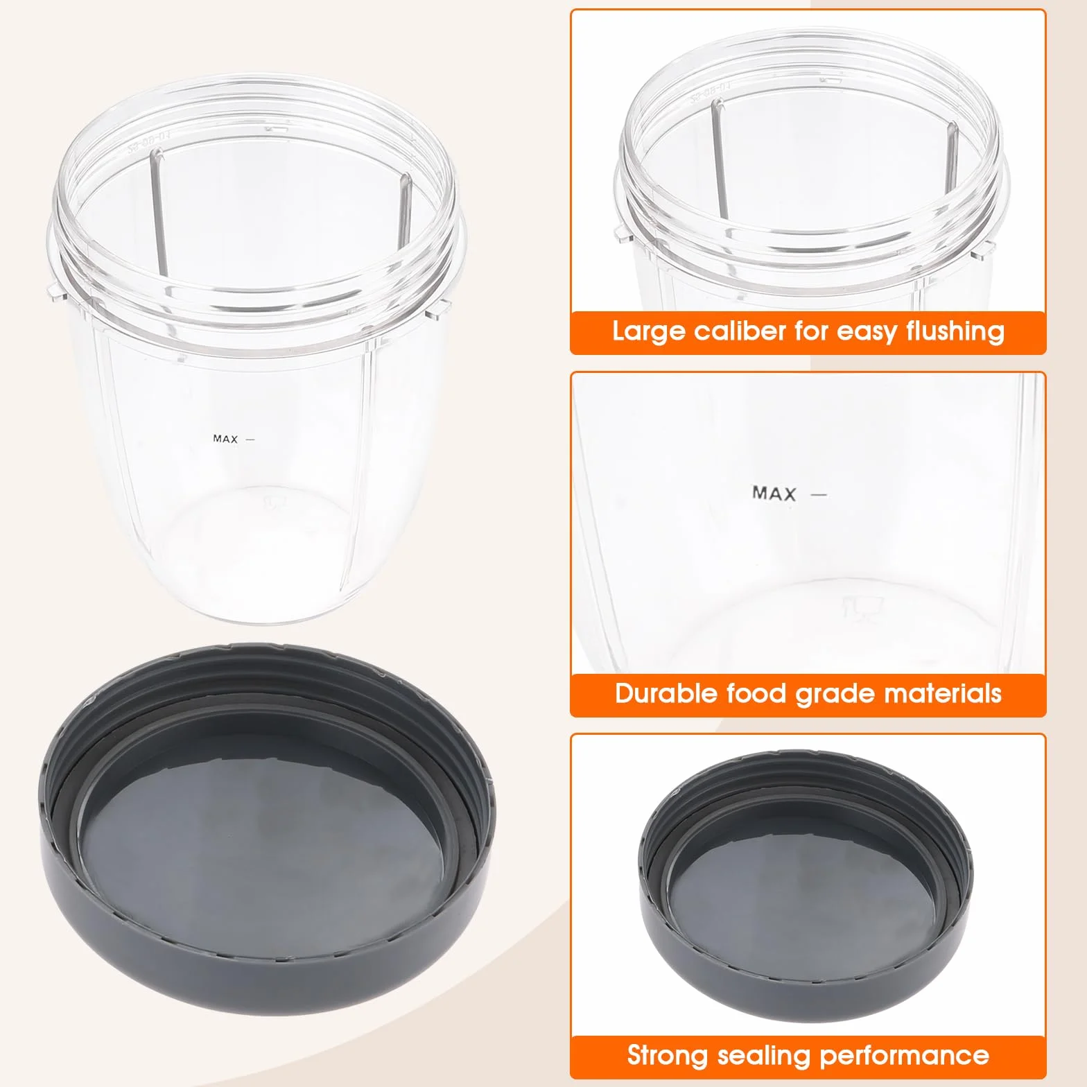 Dreld Zestaw 2 kubków 530ml z płaską pokrywką, części zamienne kompatybilne z blenderem sokowirówką Nutribullet 600W 900W (530ml)
