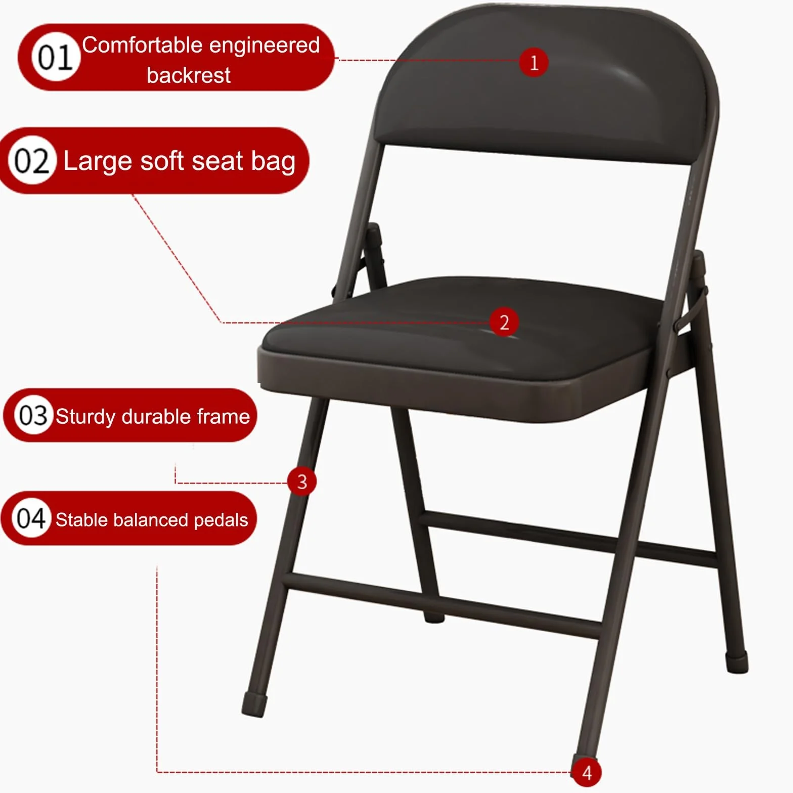 Folding Chairs Metal Frame Indoor Fold Up Chair Folding Desk Chairs Easy Folding And Storage Foldable Chairs For Office Home Extra Seat Black Chairs 79 * 45 * 47cm