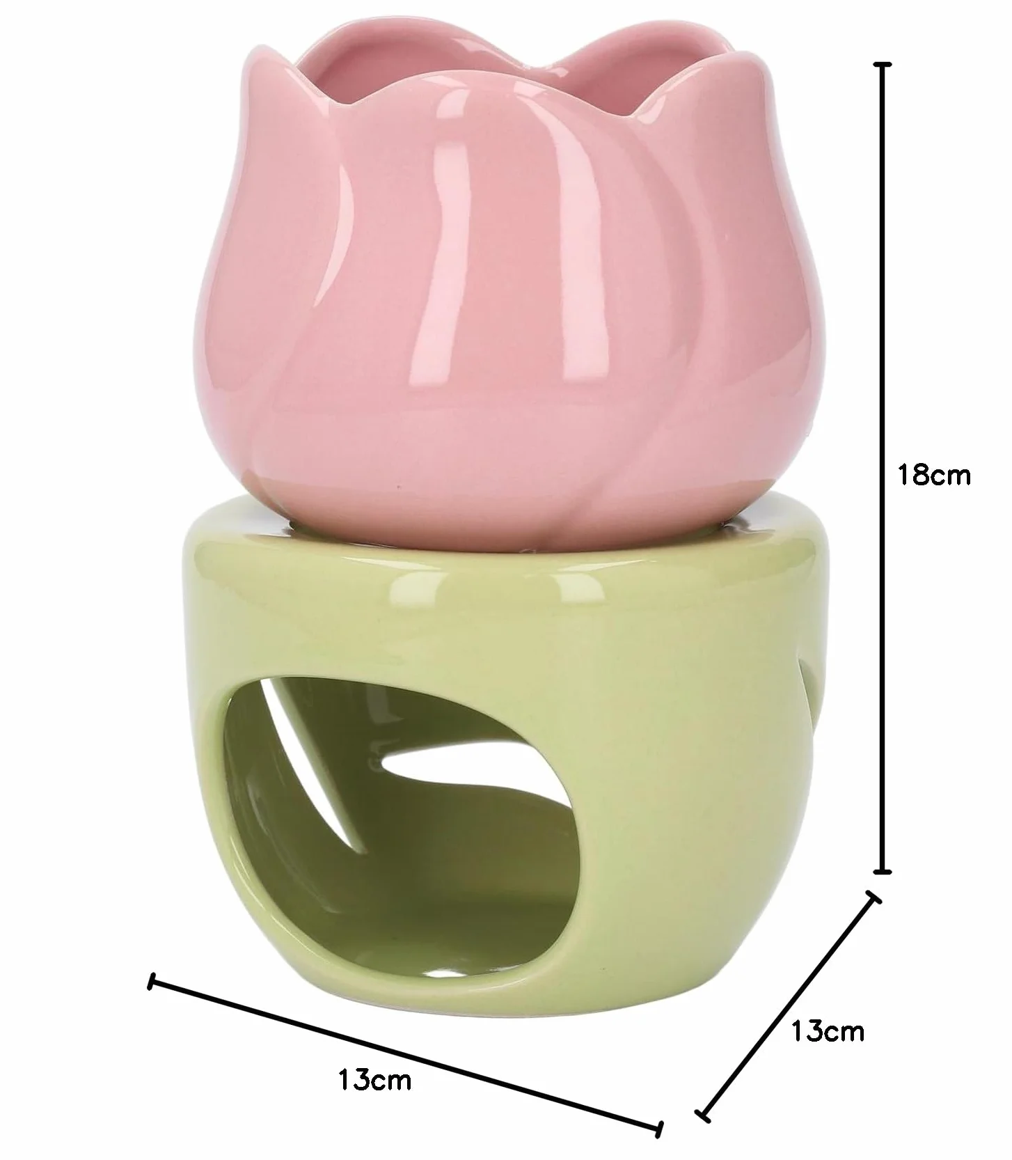 Ceramiczny Palnik do Aromaterapii Kominek na Olejki Eteryczne Różowy Kwiat Zielony Stojak