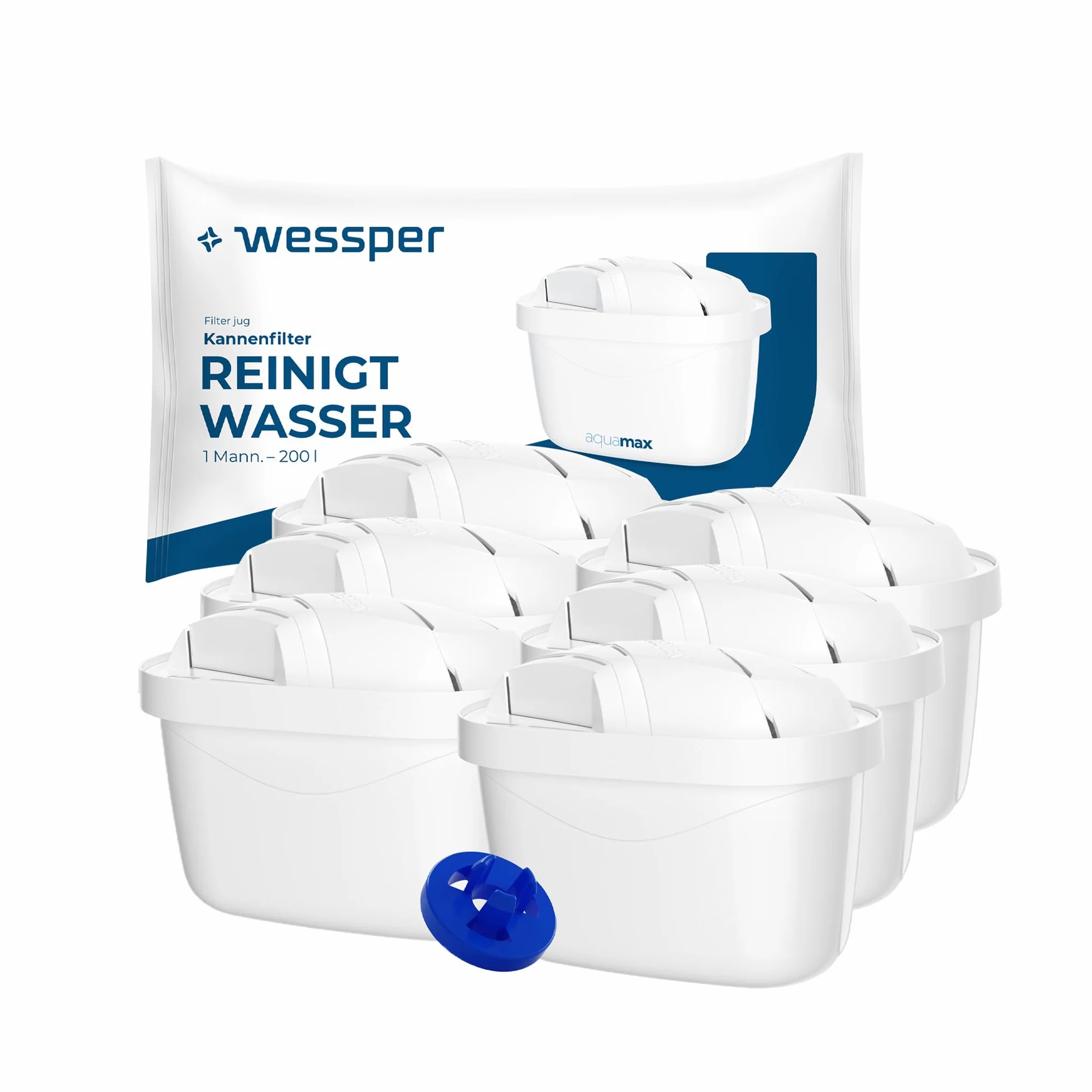 Wessper Filtry do Dzbanka Filtrującego Wodę, Redukcja Chloru i Metali Ciężkich | Filtry są zamiennikami dla filtrów Dafi Unimax Aquaphor A5 BRITA Maxtra+ PHILIPS AWP212/10 – Zestaw 6 Sztuk