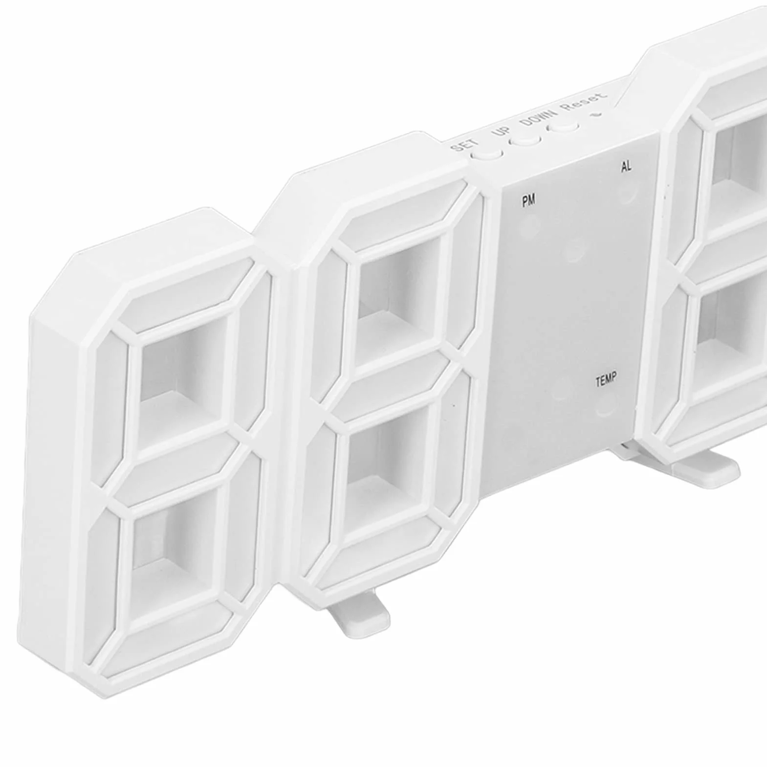 Zerodis Cyfrowy zegar ścienny, cyfrowy budzik 3D LED na biurko z wyświetlaczem czasu i temperatury, oświetlenie LED, lampka nocna, dekoracyjne zegary do kuchni, sypialni, biura (biała rama, biały