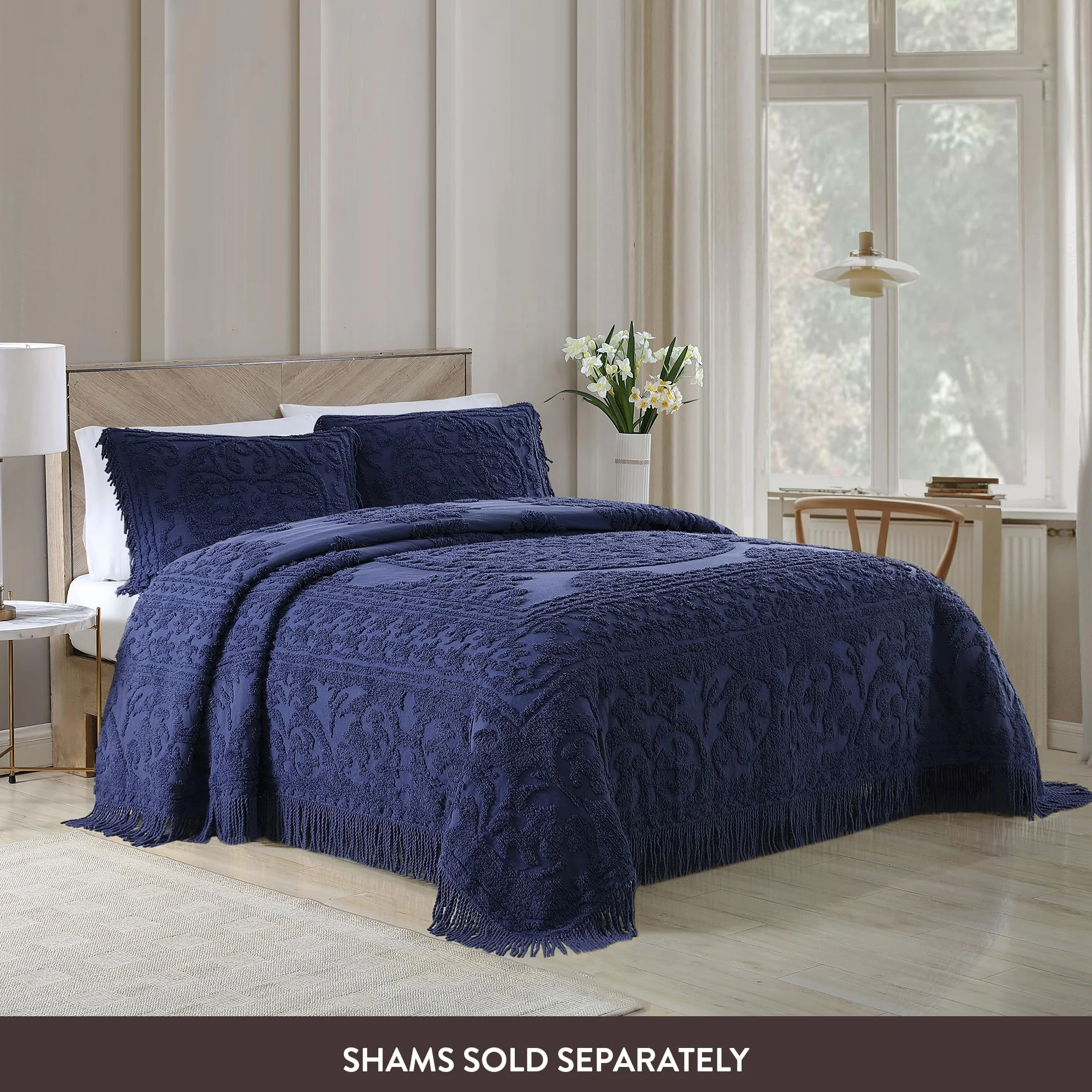Beatrice Home Fashions Narzuta na łóżko szenil granatowy