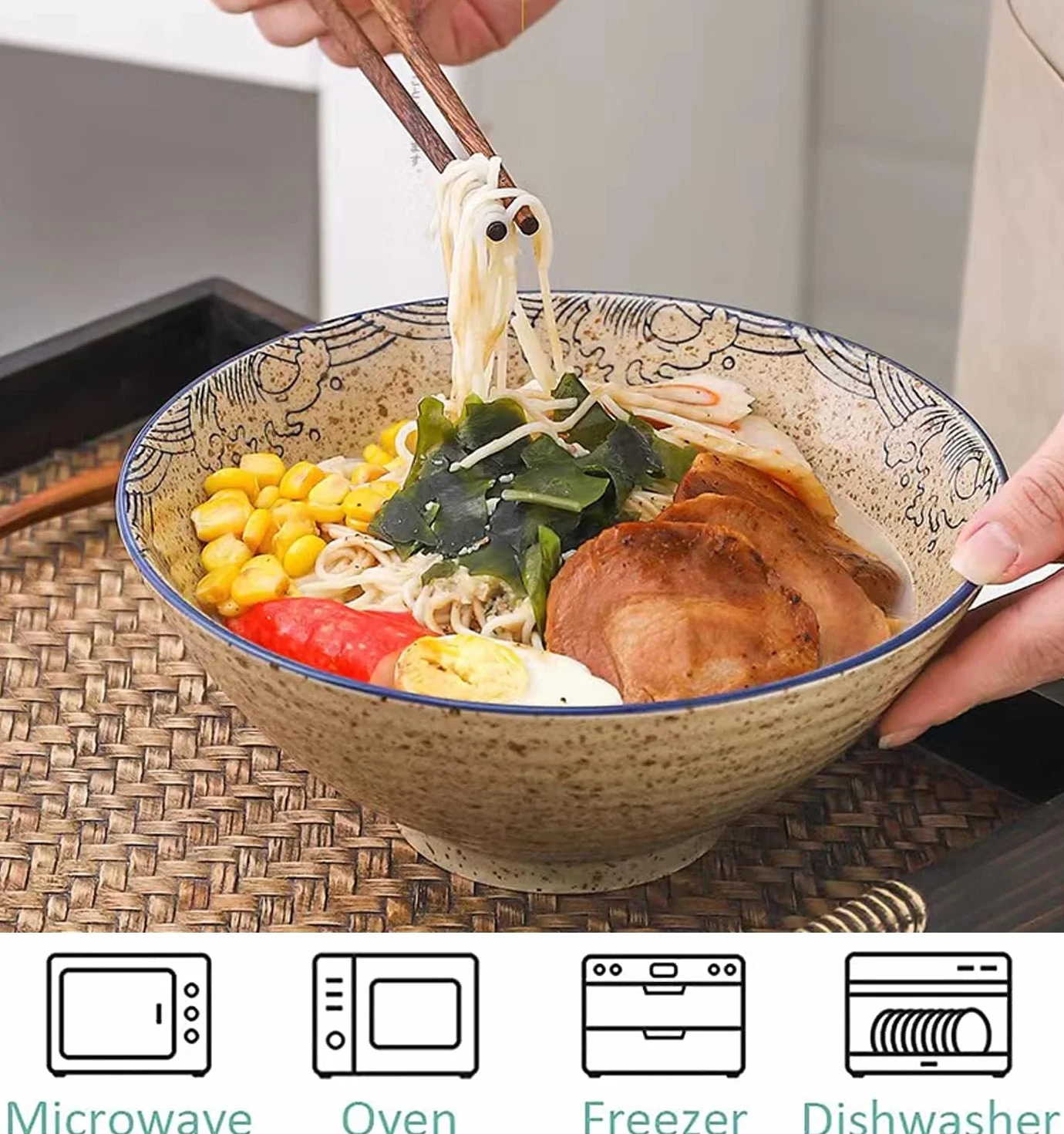 Ramen Bowl zestaw japońskiej ceramiki ramen miska z łyżeczką 1200 ml miedziana miska na musli miska na sałatkę