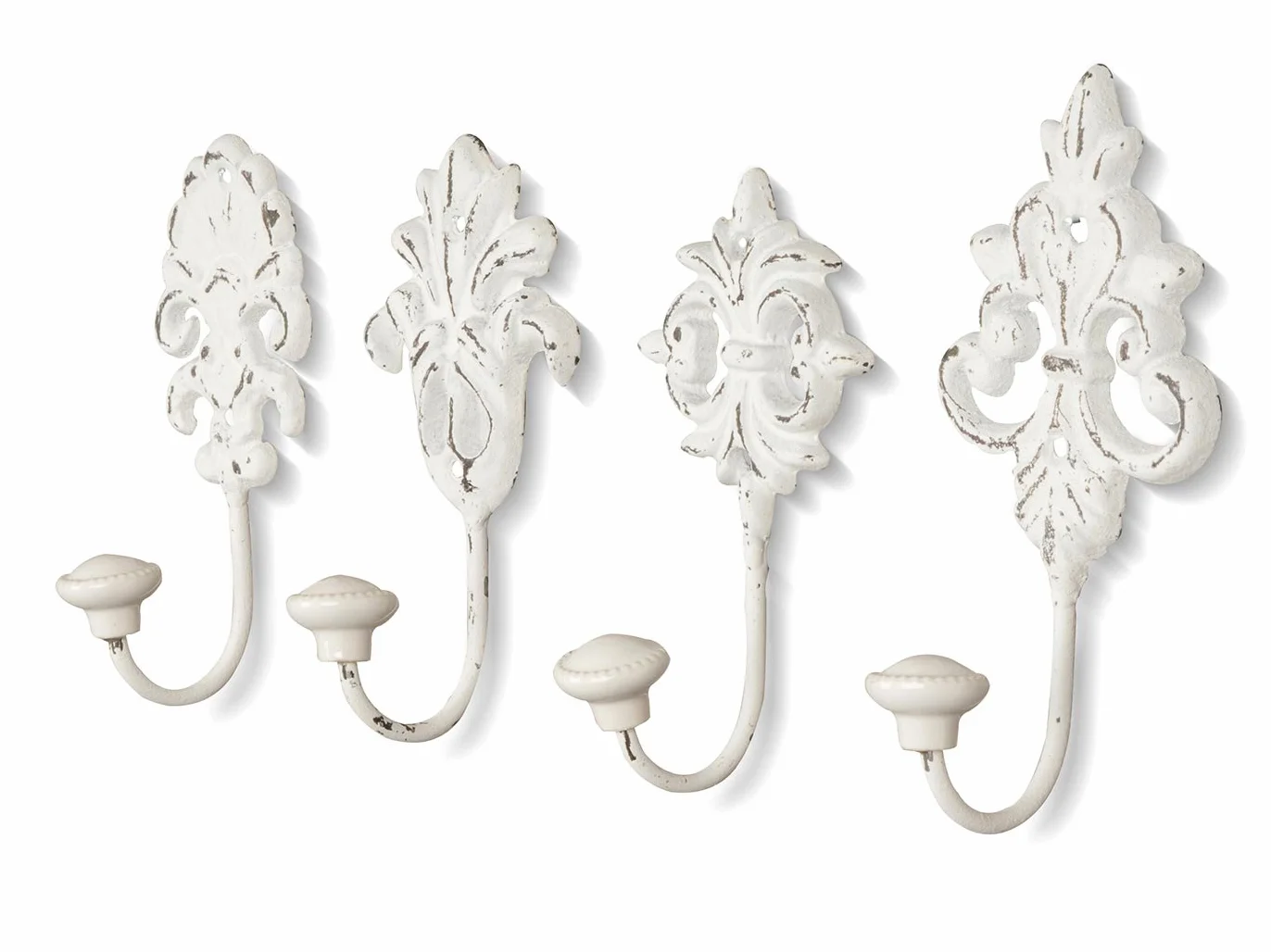 4-częściowy zestaw 4 haczyków ściennych biały szary wieszak na ubrania wieszak ścienny garderoba wieszak garderobiany wieszak żelazny shabby chic styl dworkowy vintage nostalgiczny ornamenty barokowy