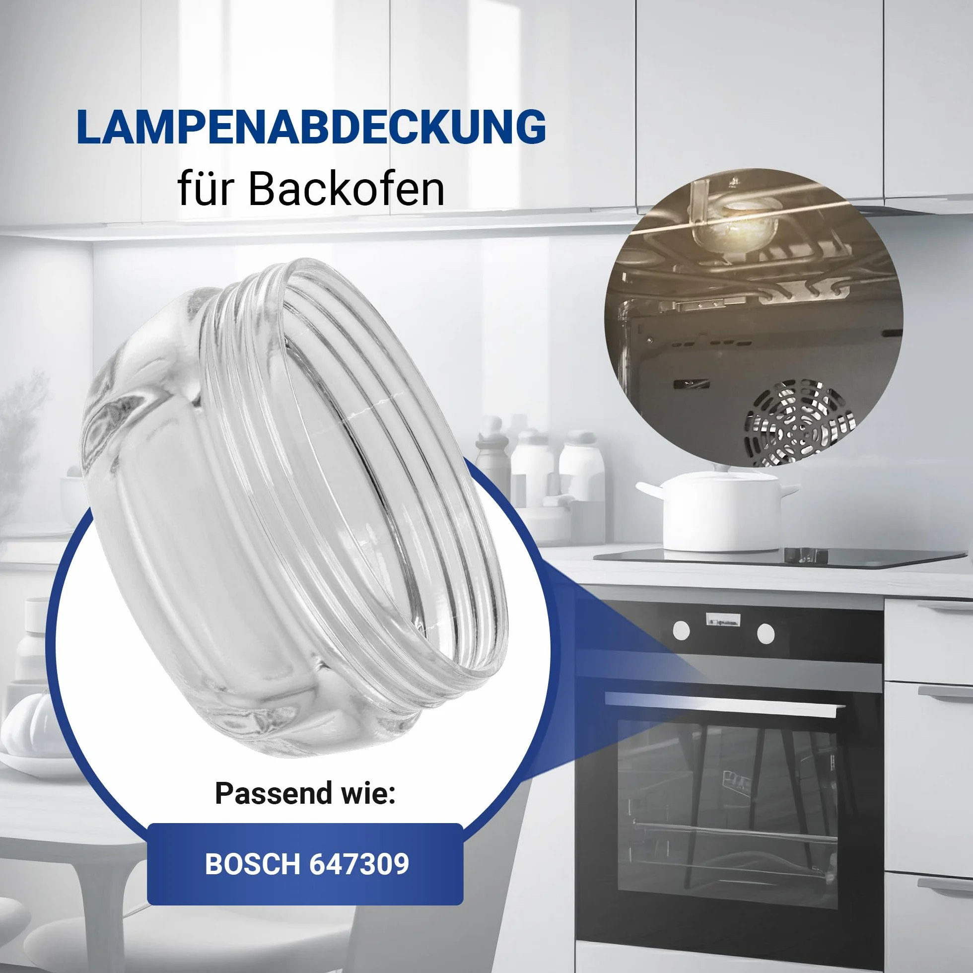 VIOKS Szklana lampa kopuła 68 mm Ø zamiennik do Bosch Siеmens 00647309 647309 osłona lampy - szklana osłona lampy piekarnika - szklana pokrywa lampy piekarnika - szklana pokrywa do lampy piekarnika
