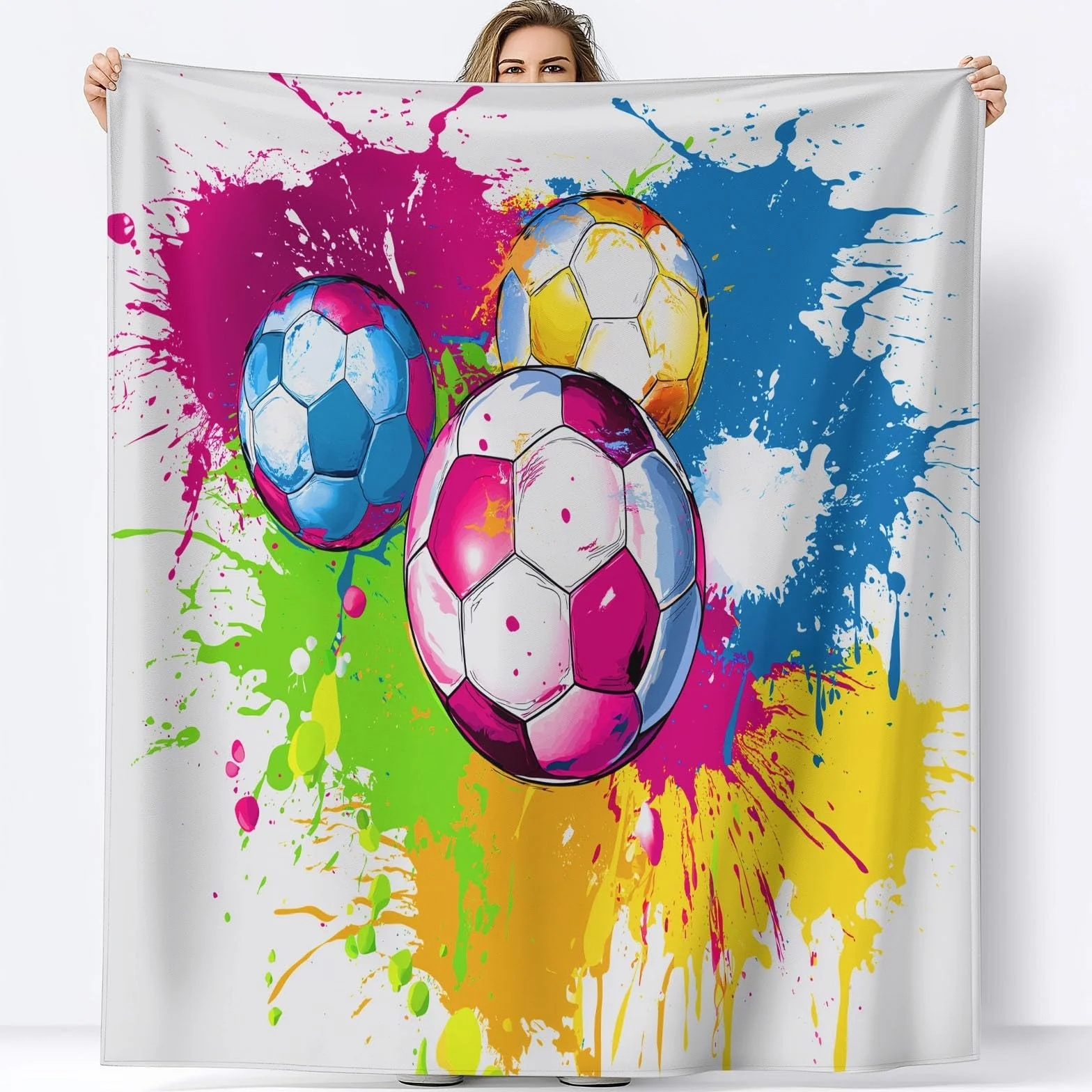 Flanelowy koc polarowy sportowy piłka nożna plusk polar narzuta na sofę, narzuta na sofę Wygodny podwójny koc na łóżko 2-osobowy koc zimowy w kratę, 220 x 240 cm kolor