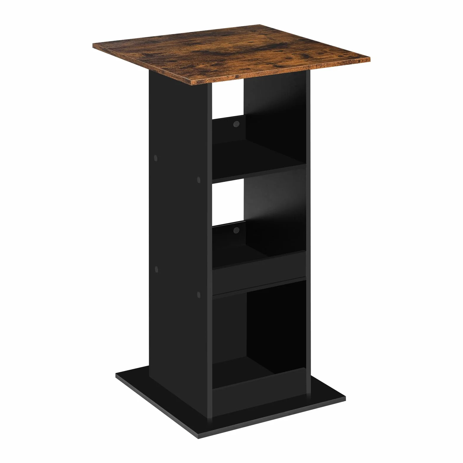 Stolik barowy bistro kwadratowy z 3 półkami wysokość 112 cm czarny rustykalny